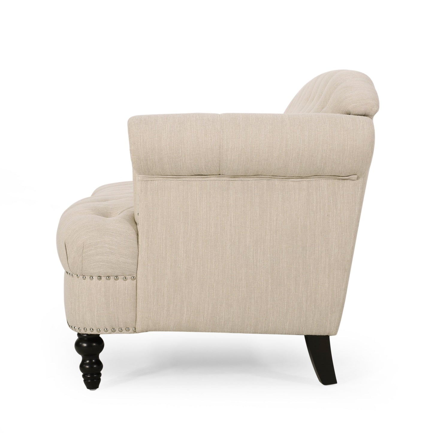 Canapé 3 places en tissu de 74 pouces avec détails rivetés, revêtement en tissu durable et sièges spacieux pour le salon