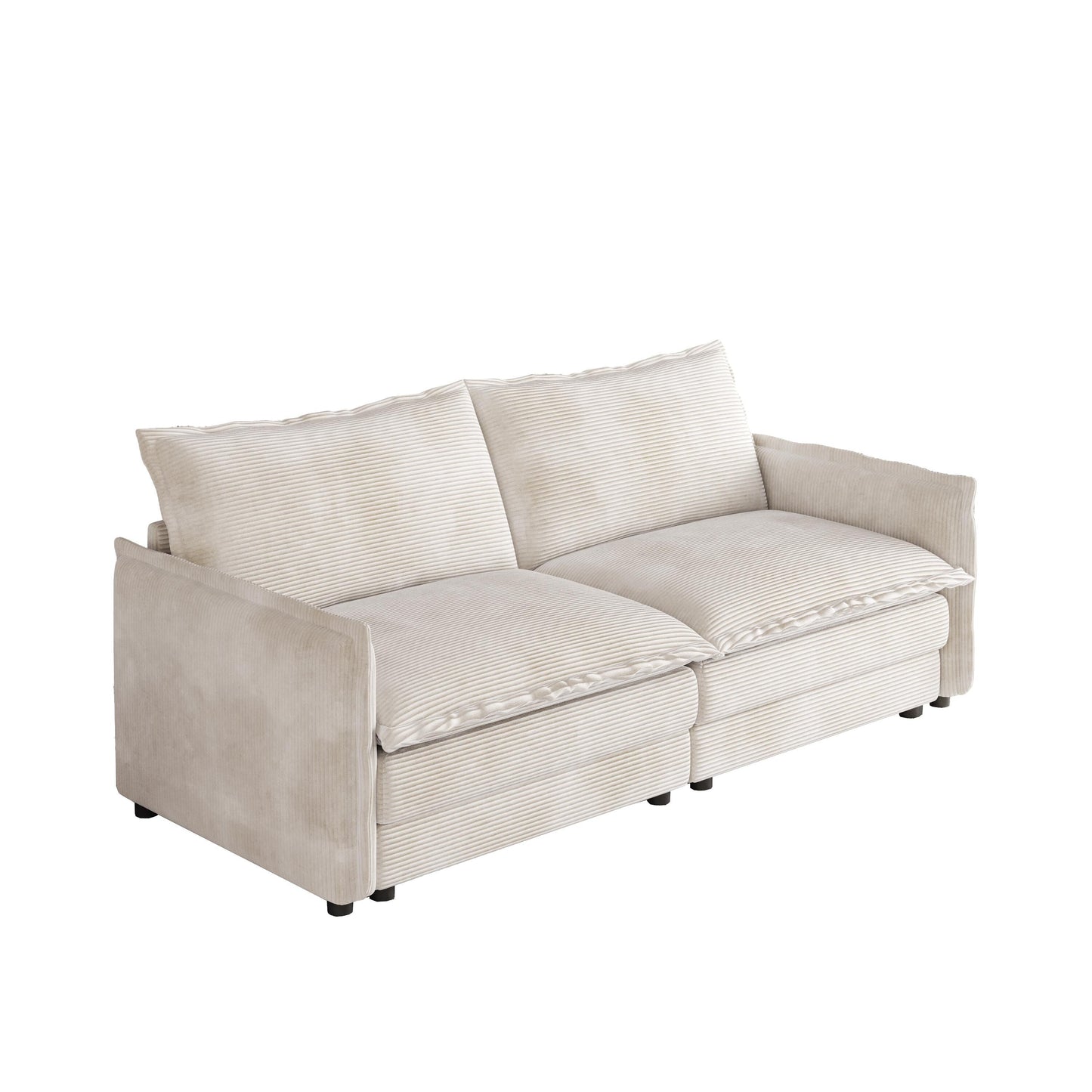 Canapé 2 places en velours côtelé 75, assise profonde avec 2 coussins pour le salon