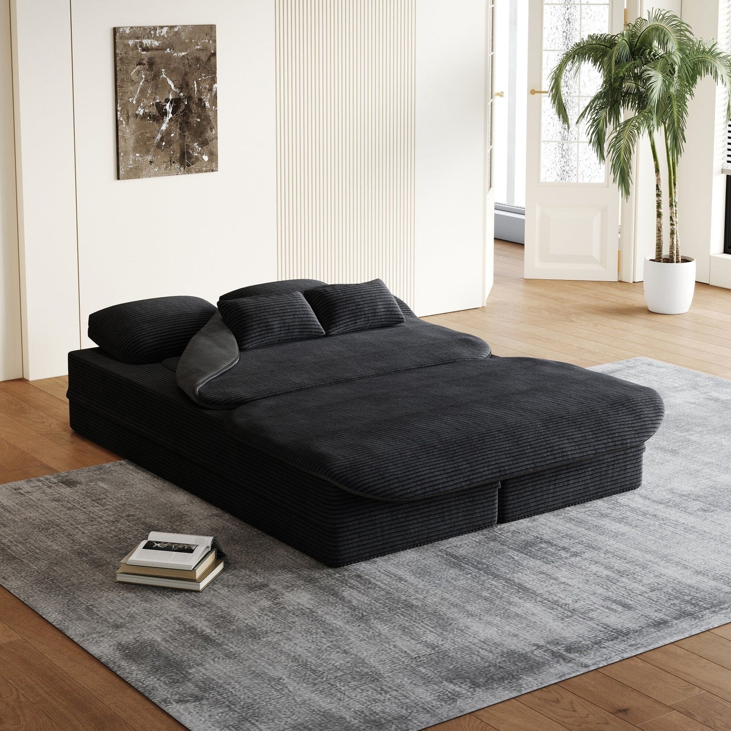 Canapé-lit convertible pliable 2 en 1 de 75 pouces en mousse avec couverture multifonctionnelle