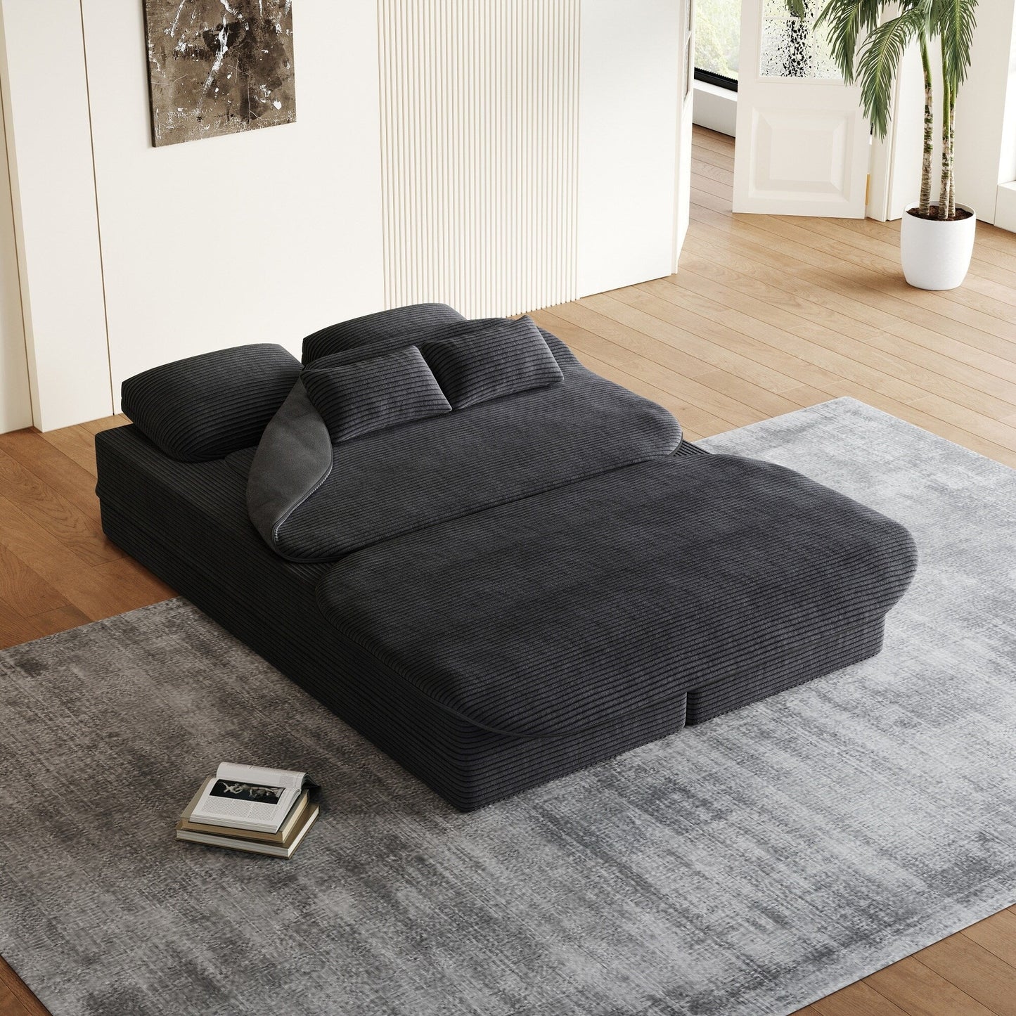 Canapé-lit convertible pliable 2 en 1 de 75 pouces en mousse avec couverture multifonctionnelle