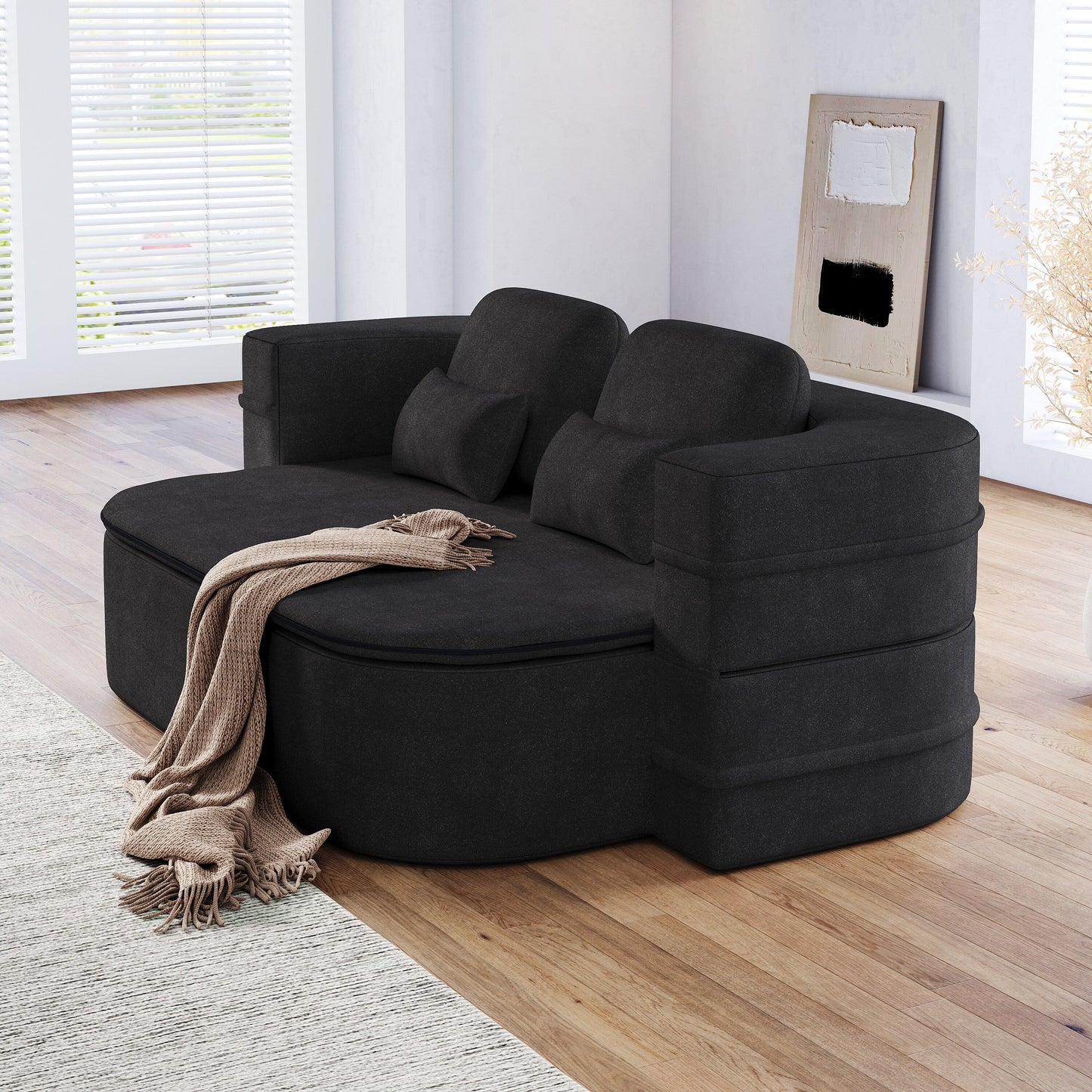 Canapé-lit pliable 2 en 1 75'', convertible en mousse chenille, avec couverture multifonctionnelle, canapé de salon