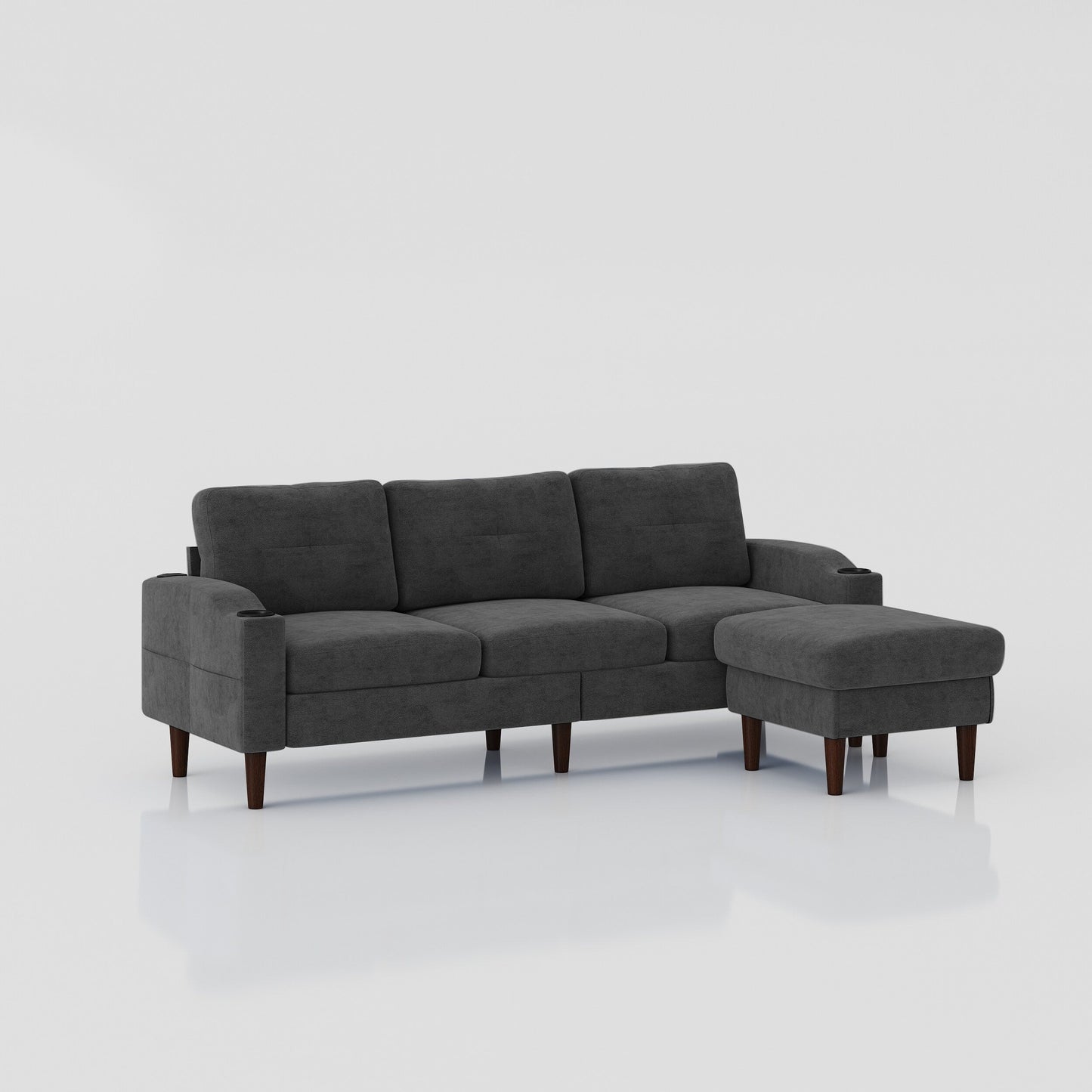 Canapé convertible 3 places en L en tissu de 78 pouces avec rangement, port USB et porte-gobelet
