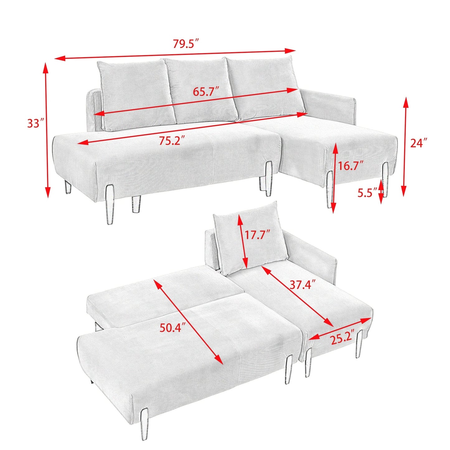 Canapé de 79,50 pouces de long, avec des sièges spacieux et confortables, pour appartement, bureau, salon