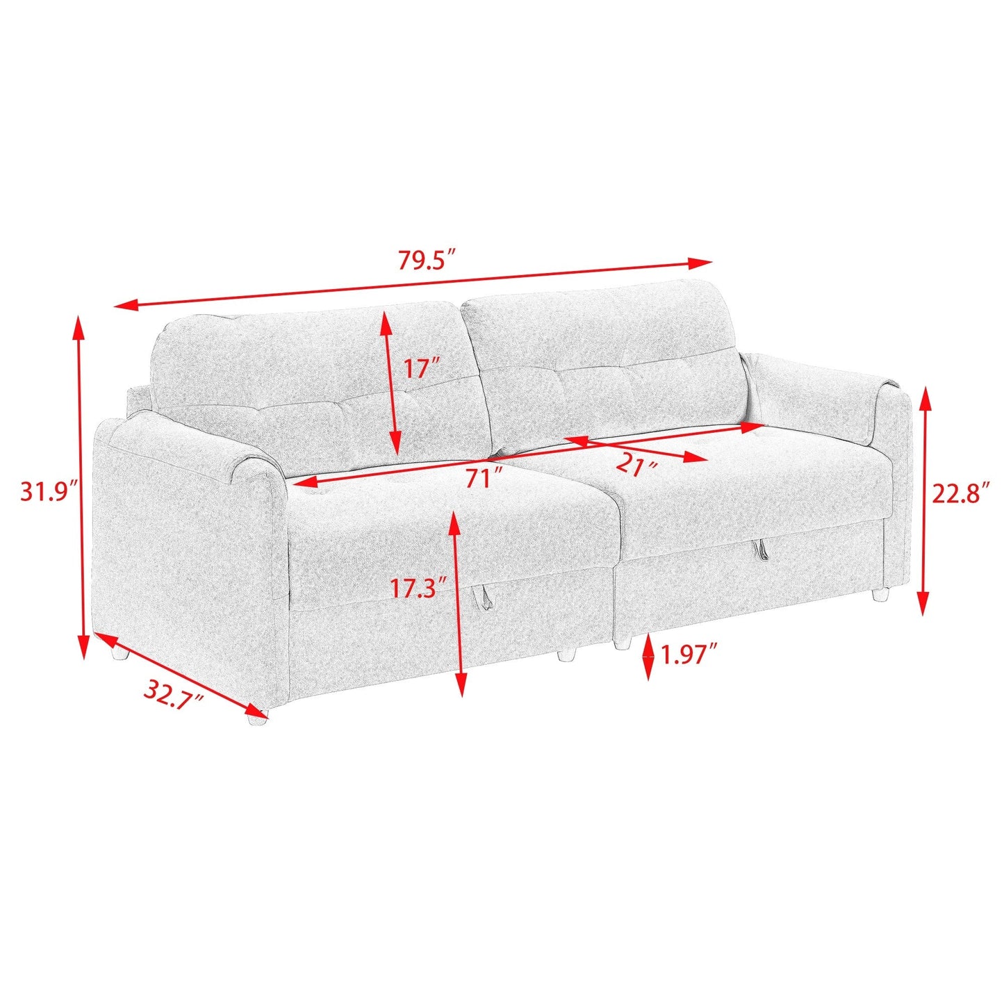 Tissu de canapé en coton et lin Teddy de 79,50 pouces de long, avec pieds longs coniques en métal, bande métallique assortie, élégant et simple