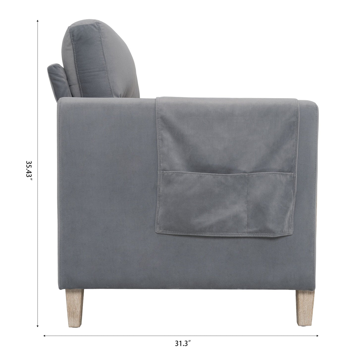 Canapé 3 places en velours massif 79,5 avec assise à ressorts ensachés, dossier en mousse PP et poche de rangement latérale