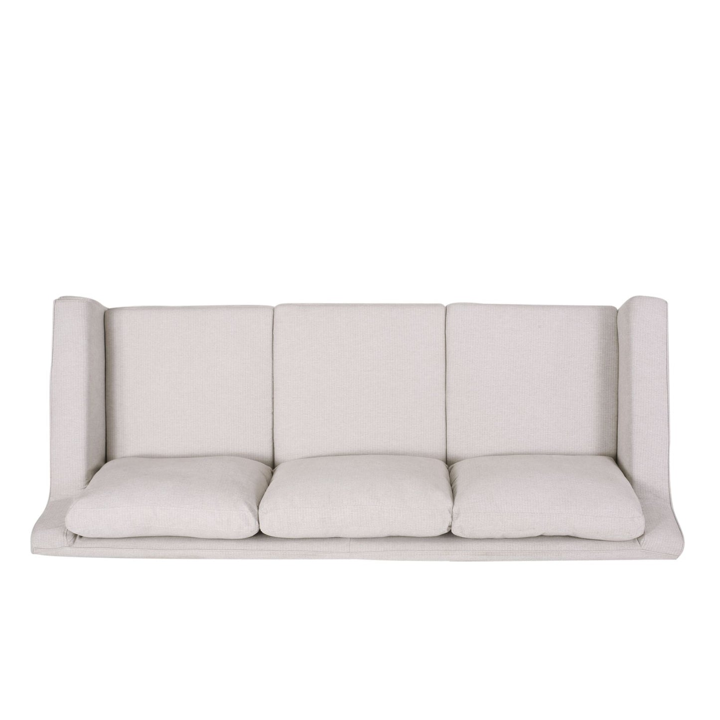 Canapé 3 places en tissu rayé avec accoudoirs encastrés et jupe pour salon