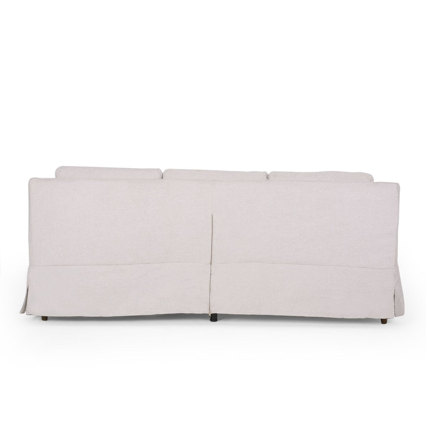 Canapé 3 places en tissu rayé avec accoudoirs encastrés et jupe pour salon