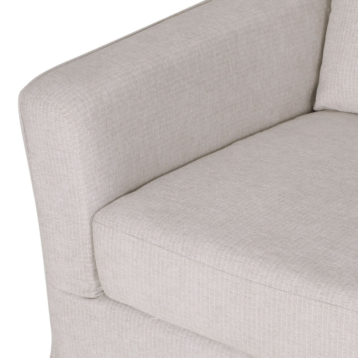 Canapé 3 places en tissu rayé avec accoudoirs encastrés et jupe pour salon