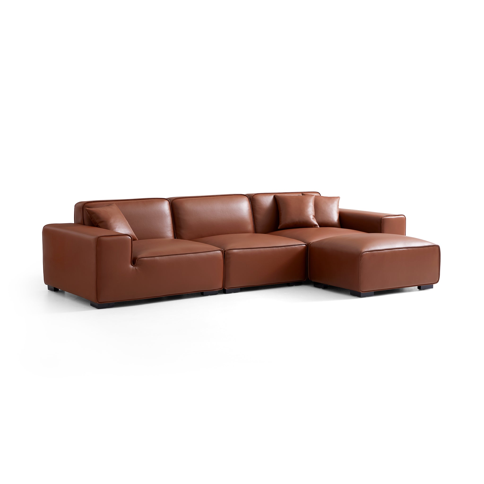 Domus Modular Khaki Leather Sofa and Ottoman
