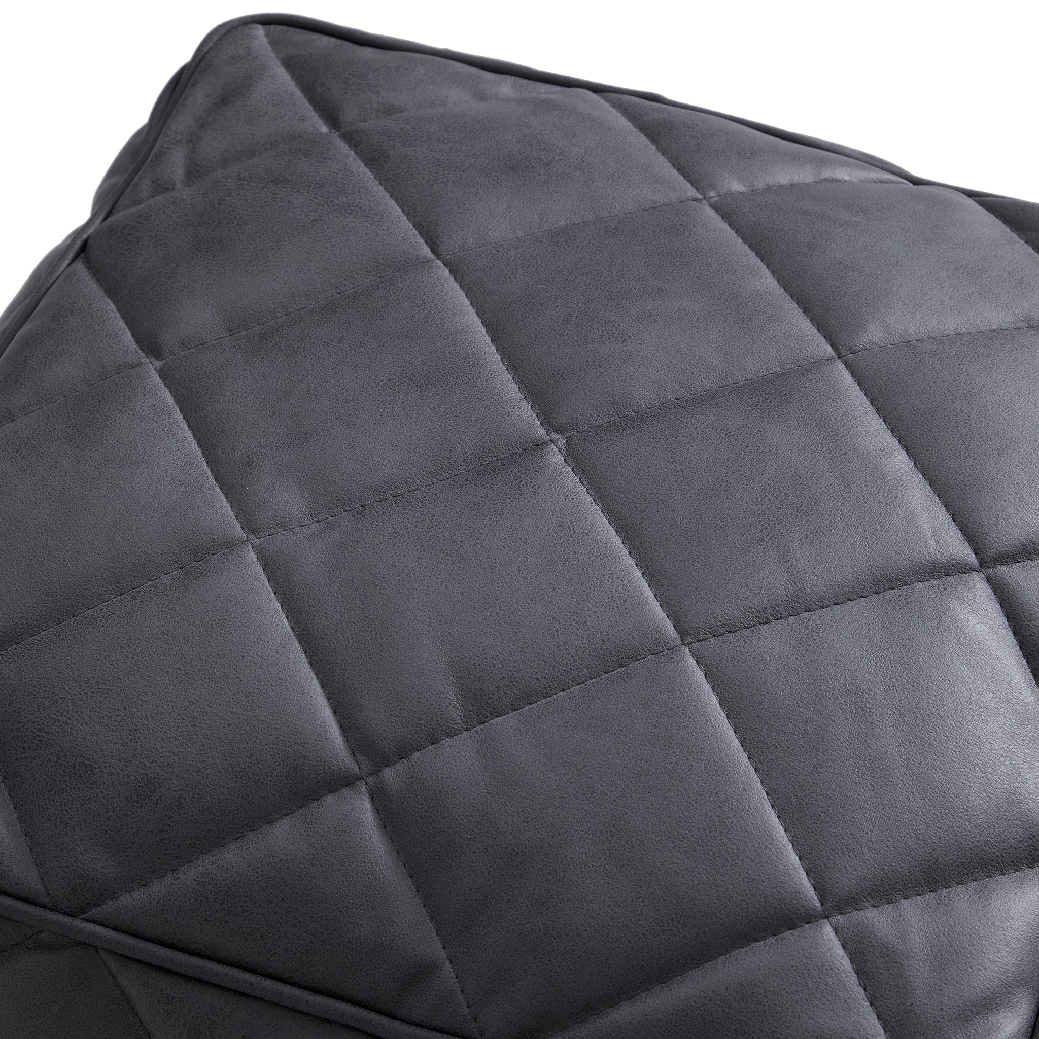 Waffle Dark Gray Leathaire Square Pouf