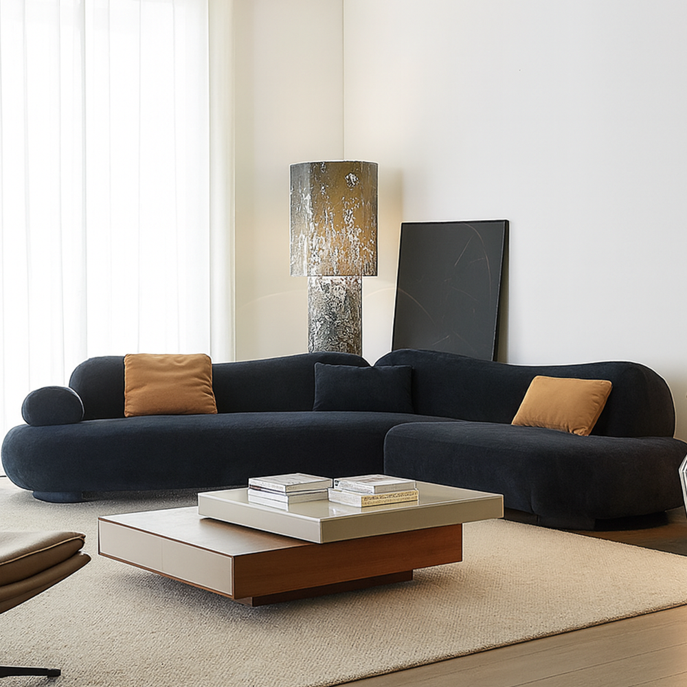 Velvet Curved Sectional Sofa in Midnight Black