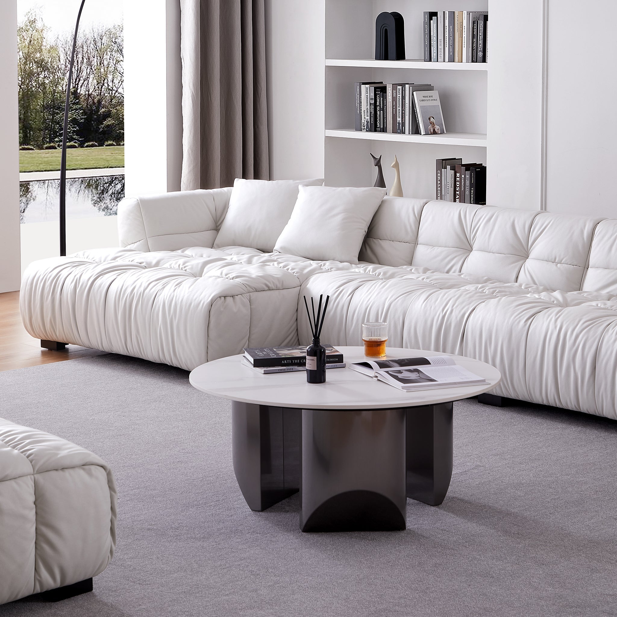 Boba Cream Leathaire Sectional Sofa
