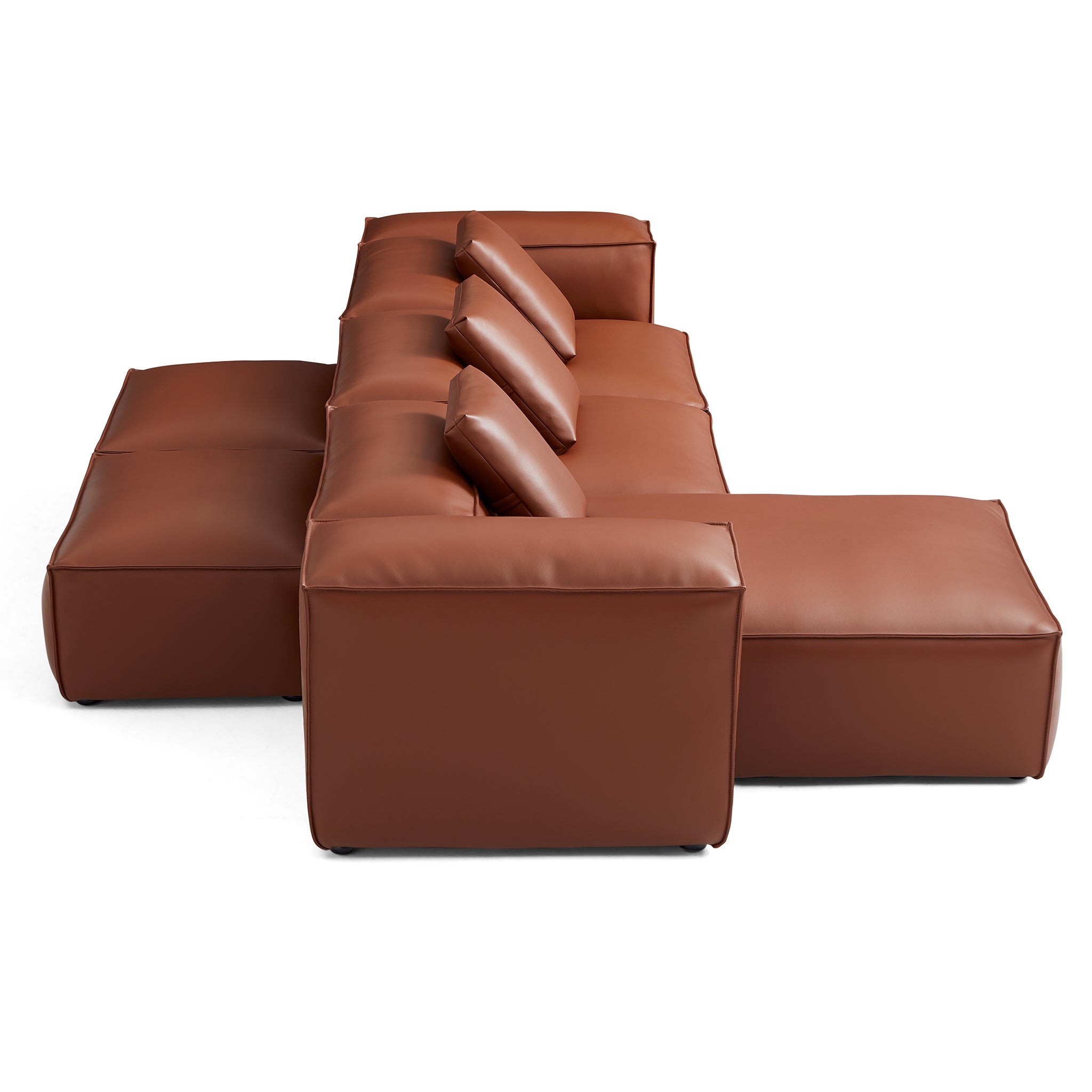 Cube Modular Beige Genuine Leather Double-Sided Sectional