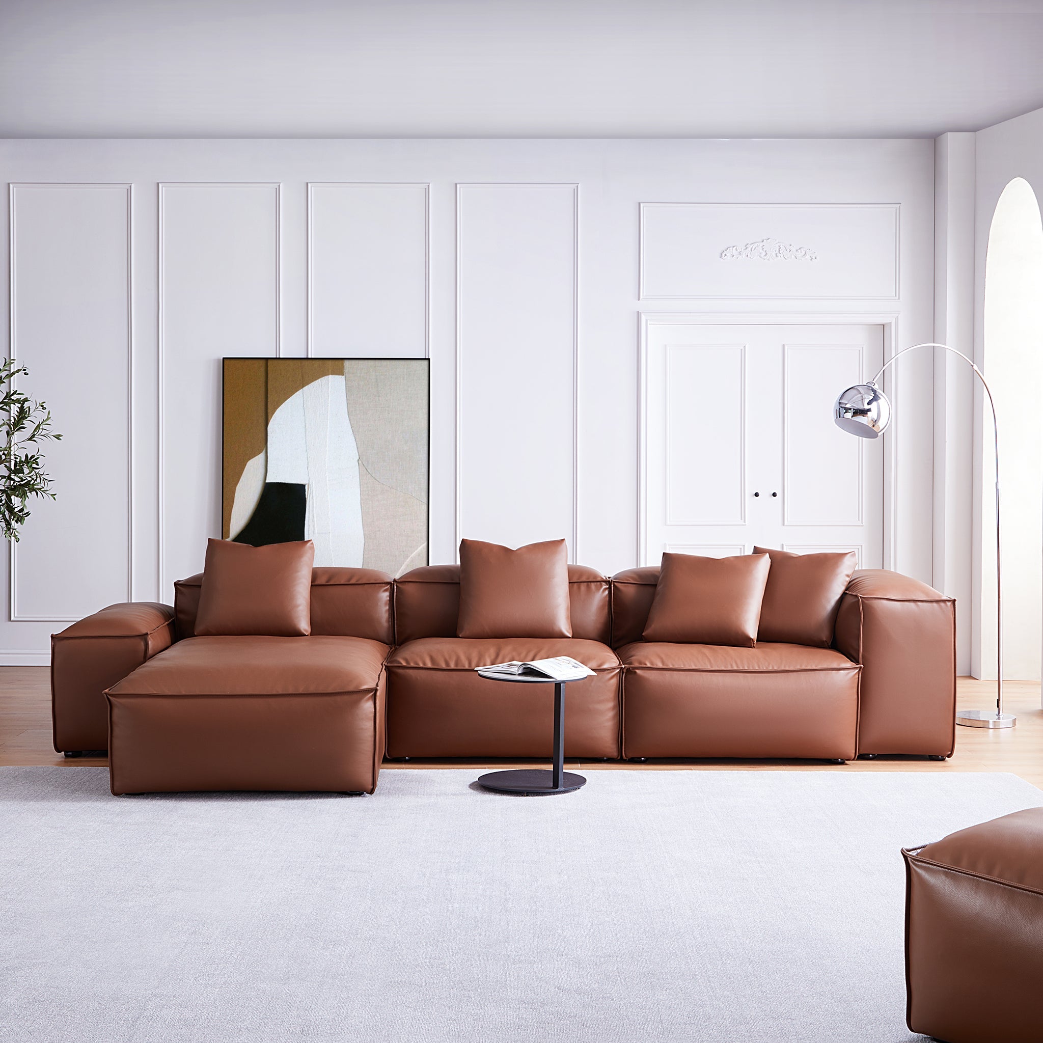 Cube Modular Khaki Genuine Leather Double-Sided Sectional