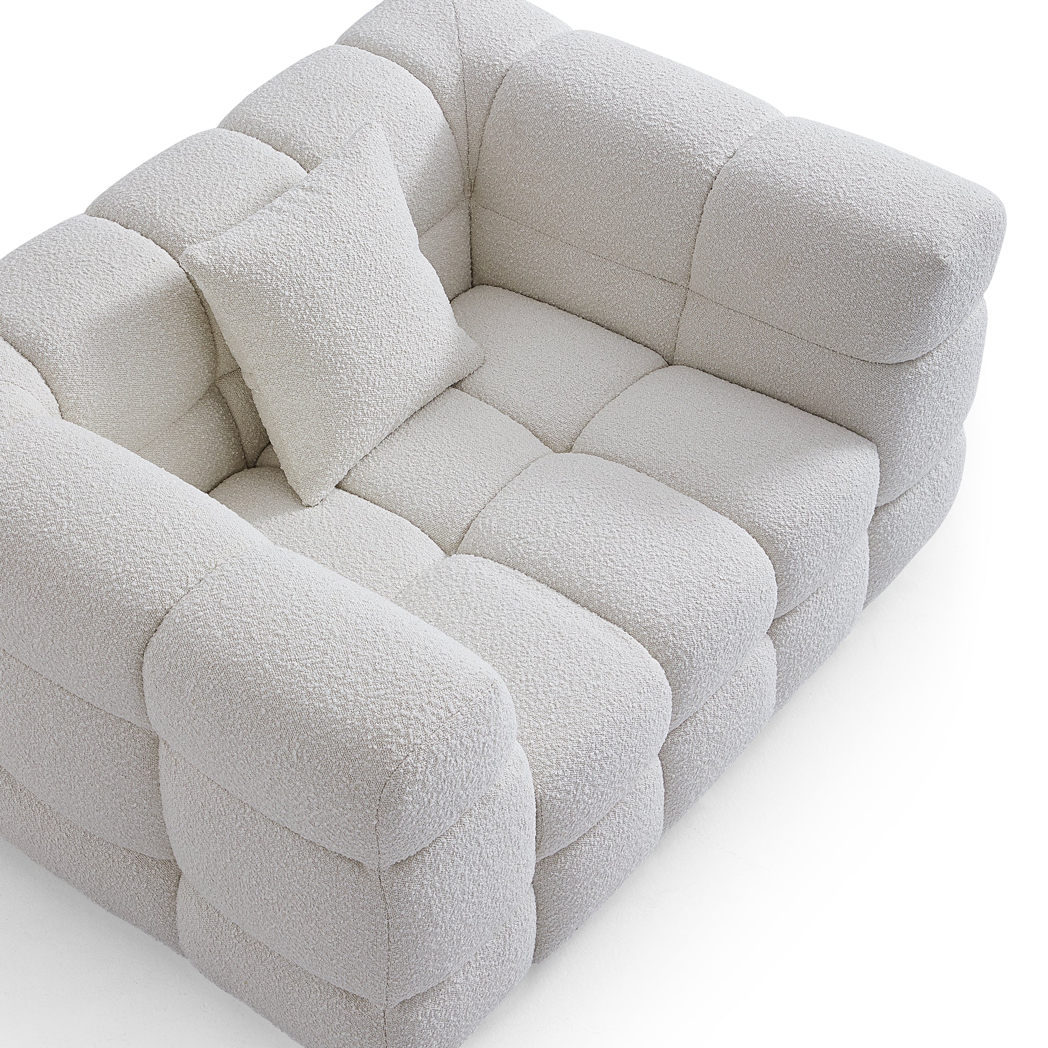 Cushy White Boucle Fabric Tufted Armchair