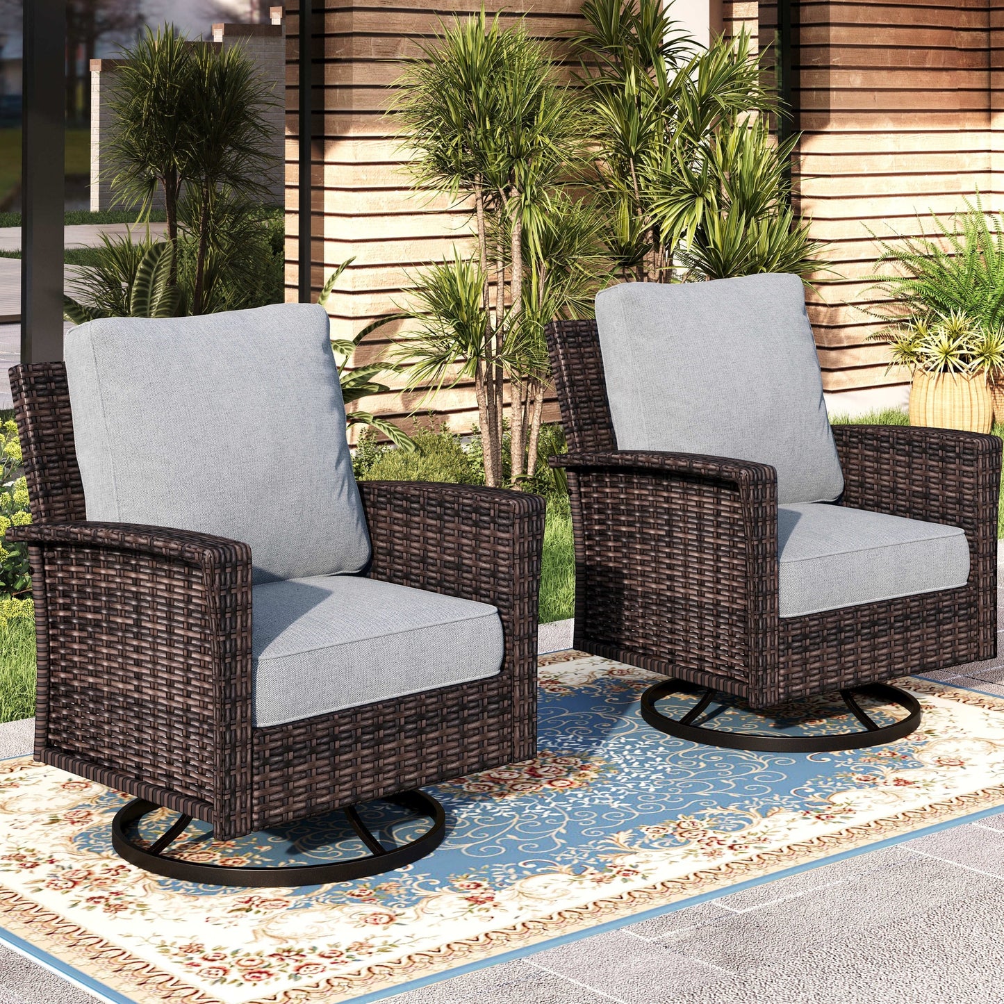 MAISON ARTS Ensemble de canapé de patio extra-large en osier avec table basse, siège surdimensionné avec coussin rembourré de 5,5 pouces d'épaisseur
