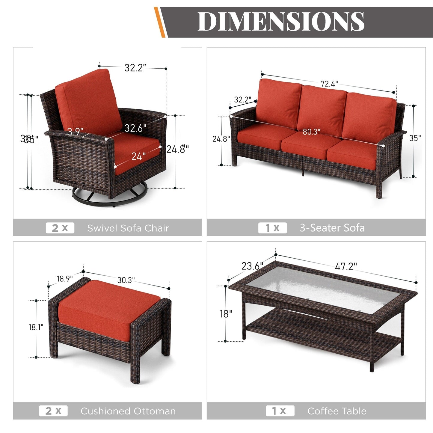 MAISON ARTS Ensemble de canapé de patio extra-large en osier avec table basse, siège surdimensionné avec coussin rembourré de 5,5 pouces d'épaisseur