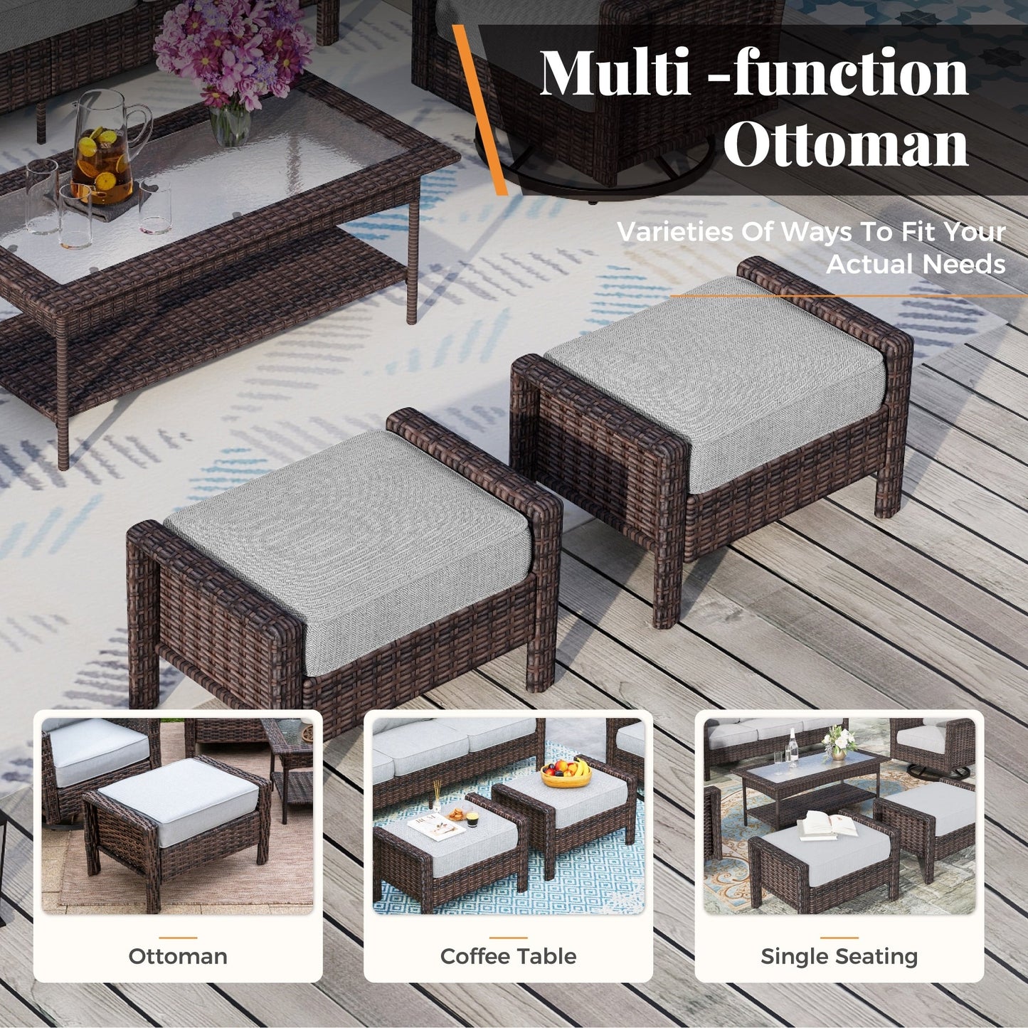 MAISON ARTS Ensemble de canapé de patio extra-large en osier avec table basse, siège surdimensionné avec coussin rembourré de 5,5 pouces d'épaisseur