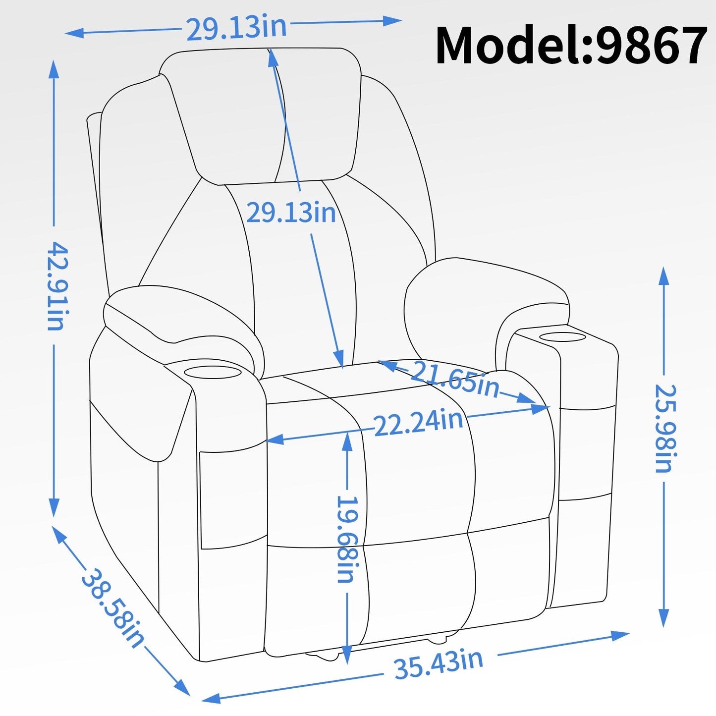 Fauteuil inclinable à vibrations 8 points, massage électrique, mécanisme de mouvement robuste avec chauffage lombaire, deux ports USB et porte-gobelets