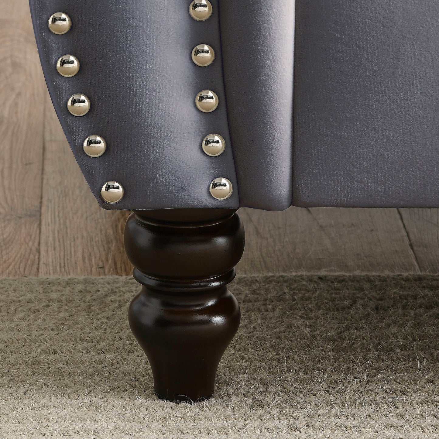 Canapé Chesterfield 3 places en velours 80 avec motif capitonné, garniture cloutée et 2 coussins