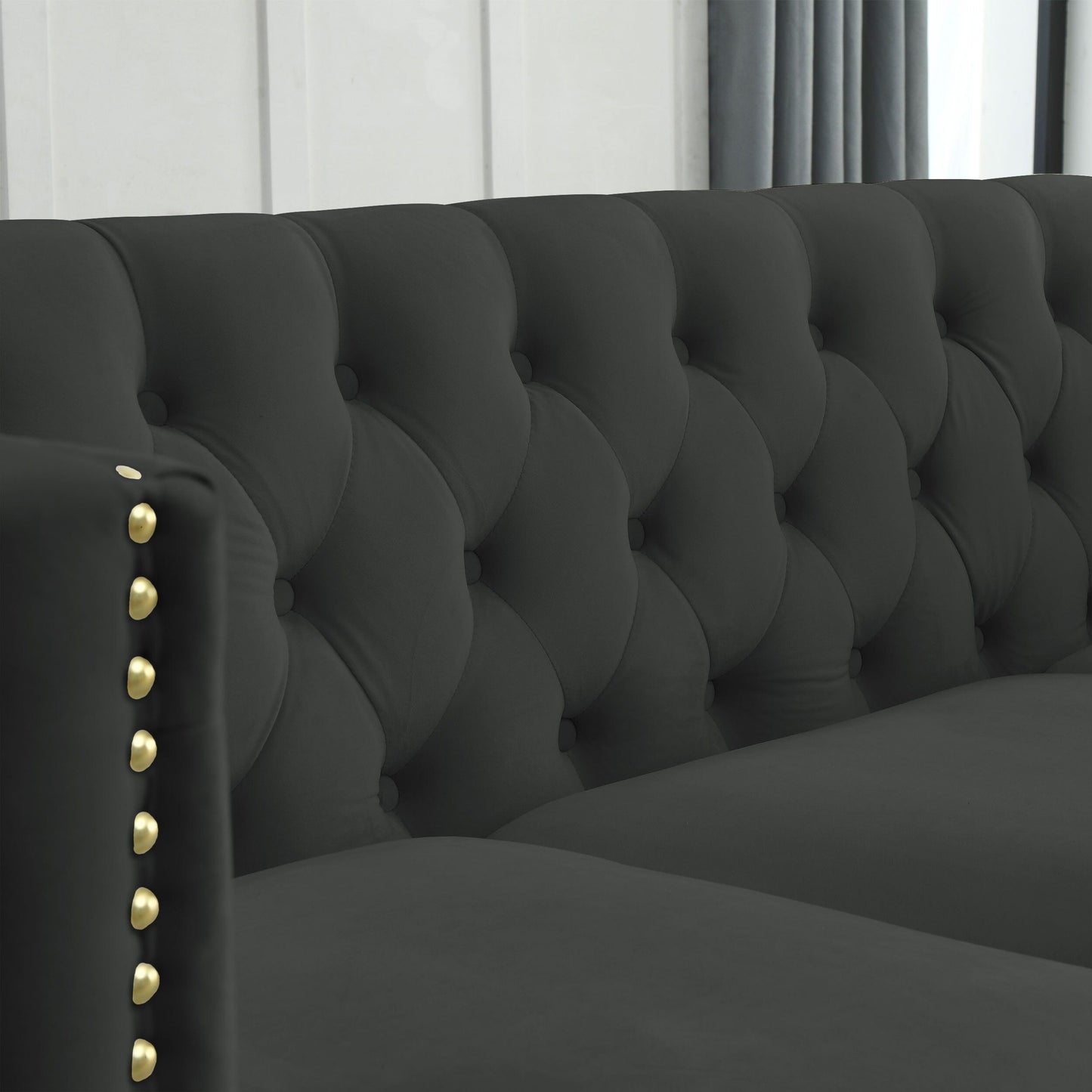 Canapé d'angle en velours de 82,2 pouces, canapé sectionnel en L, canapés d'angle 5 places avec 3 coussins pour salon, chambre, appartement