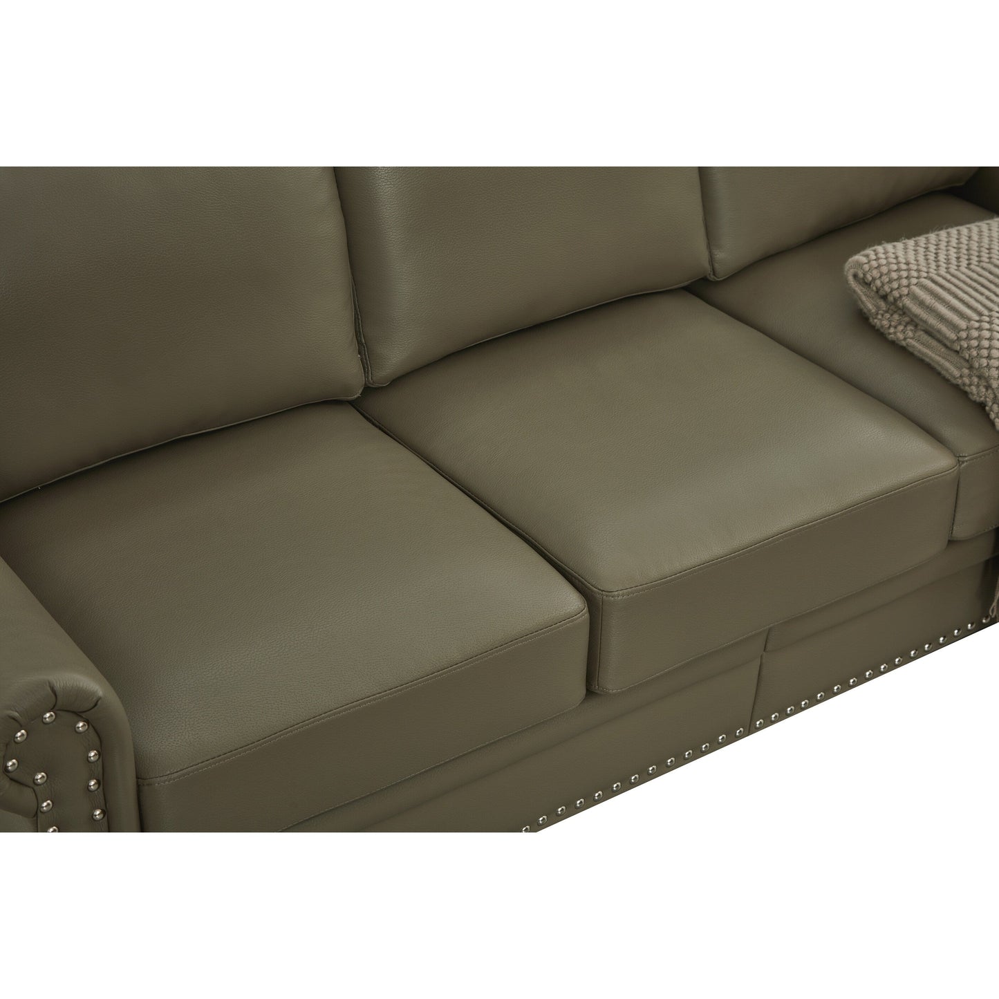 Canapé 3 places en cuir synthétique avec rangement, structure en bois massif et métal, support à 6 pieds, coffres de rangement sous le siège.