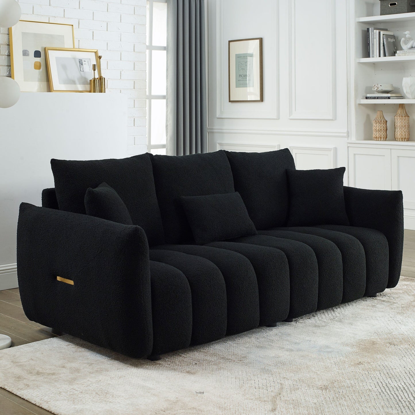 Canapé 3 places en tissu de 82 pouces avec coussins de dossier moelleux, cadre en bois massif et coussins en mousse confortables