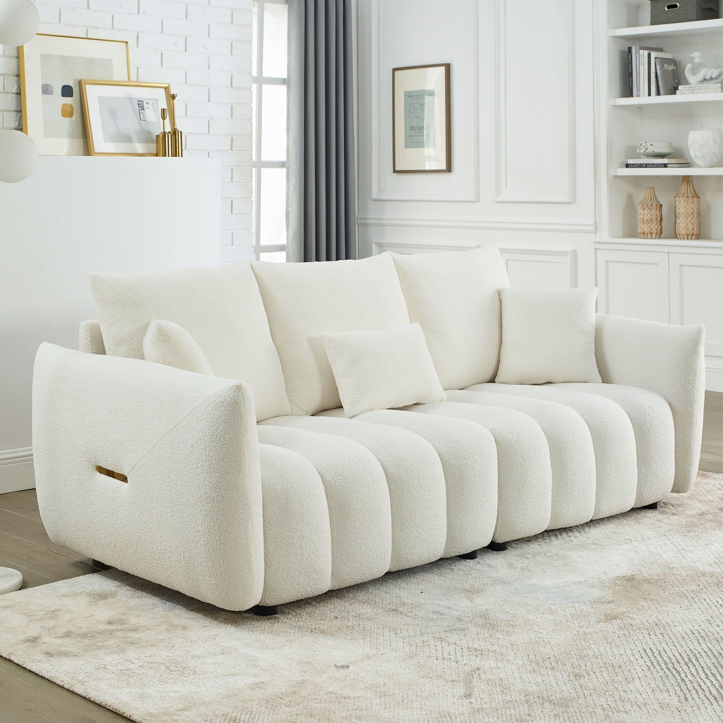 Canapé 3 places en tissu de 82 pouces avec coussins de dossier moelleux, cadre en bois massif et coussins en mousse confortables