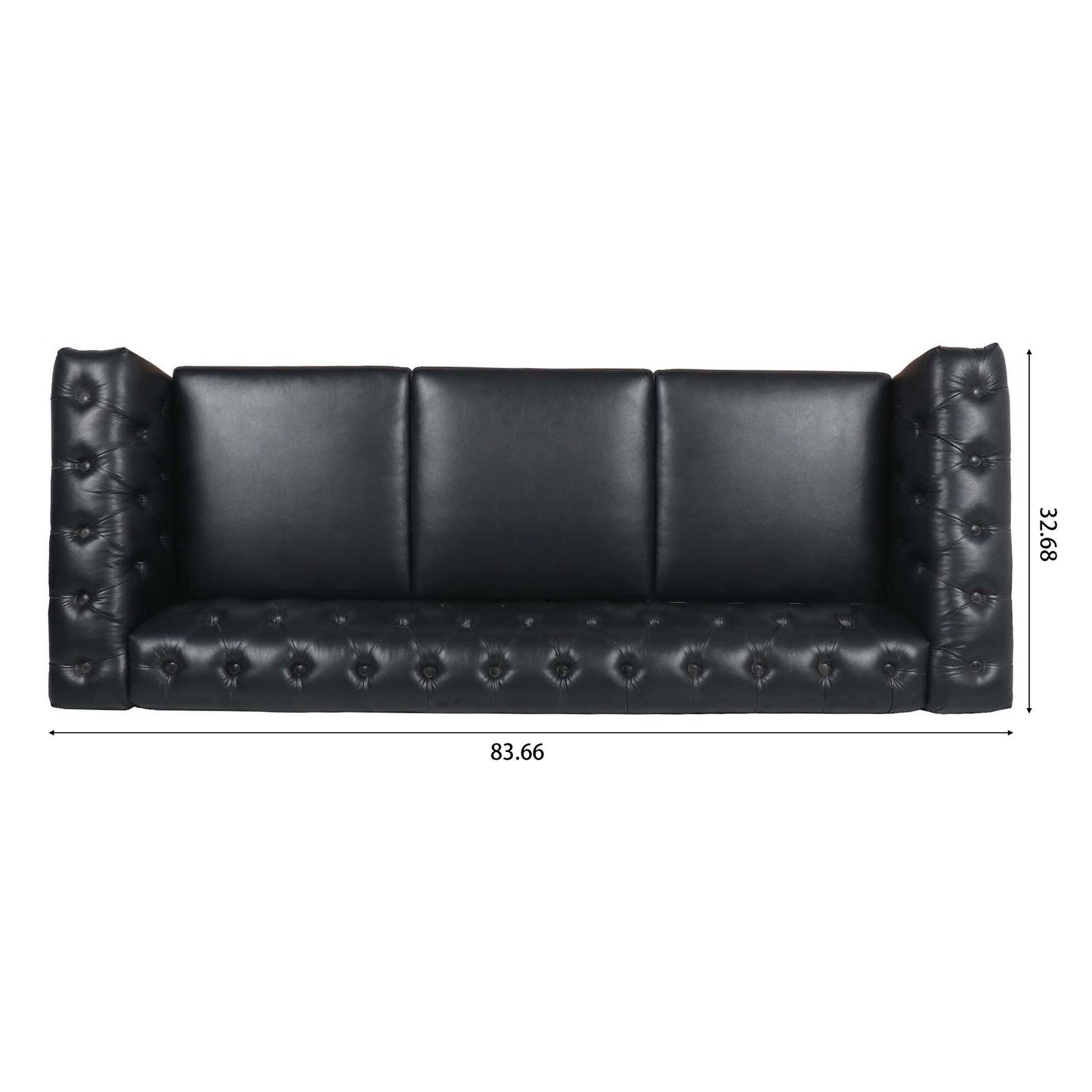Canapé 3 places en cuir PU 83,66 pouces avec accoudoirs carrés et coussins amovibles, support à ressorts ensachés et garniture cloutée