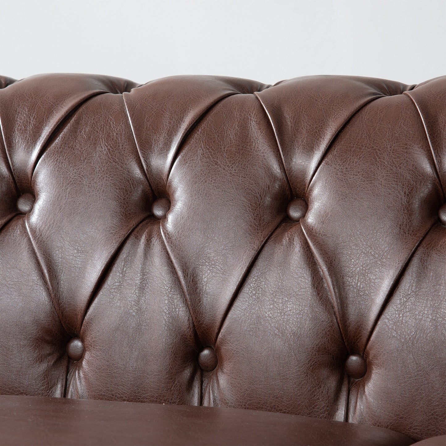 Canapé 3 places en cuir PU 83,66 pouces avec accoudoirs carrés et coussins amovibles, support à ressorts ensachés et garniture cloutée