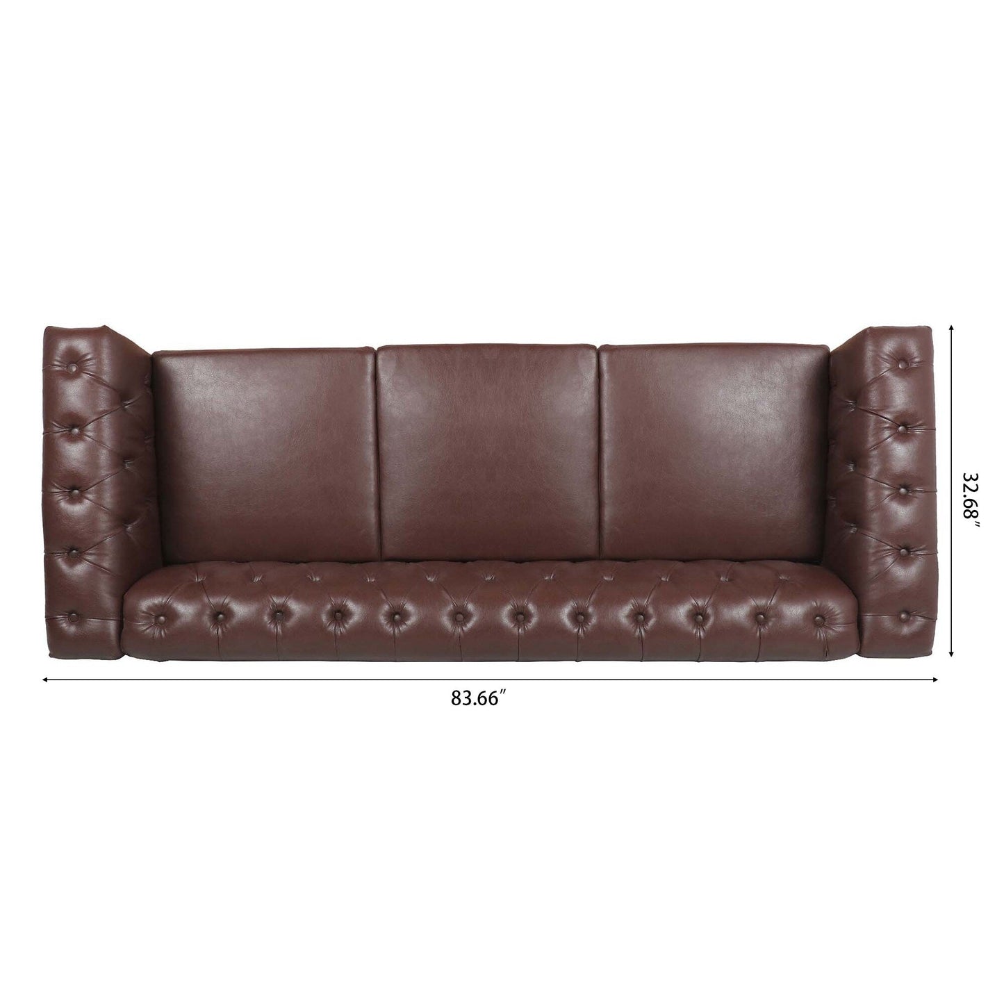Canapé 3 places en cuir PU 83,66 pouces avec accoudoirs carrés et coussins amovibles, support à ressorts ensachés et garniture cloutée