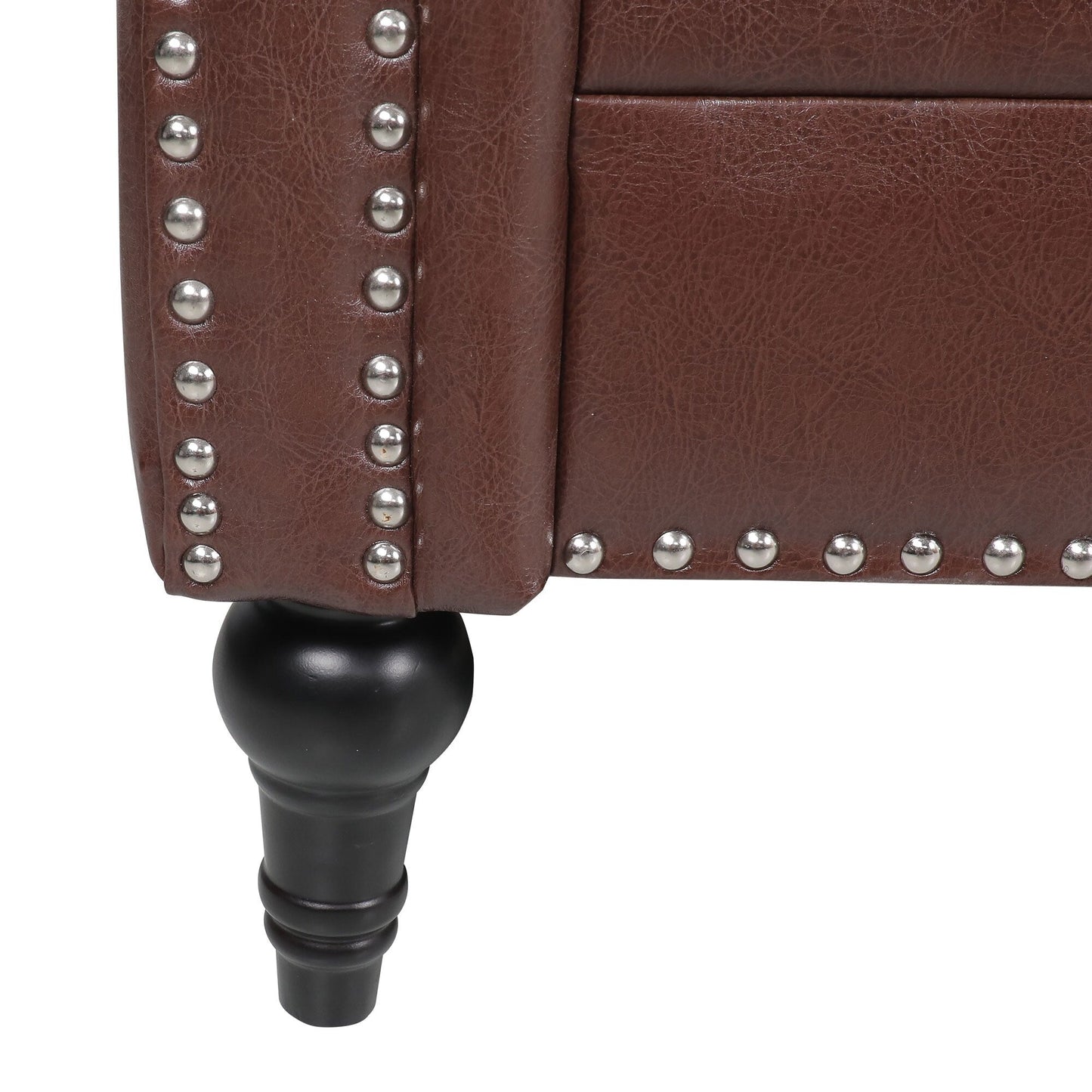 Canapé 3 places en cuir PU 83,66 pouces avec accoudoirs carrés et coussins amovibles, support à ressorts ensachés et garniture cloutée