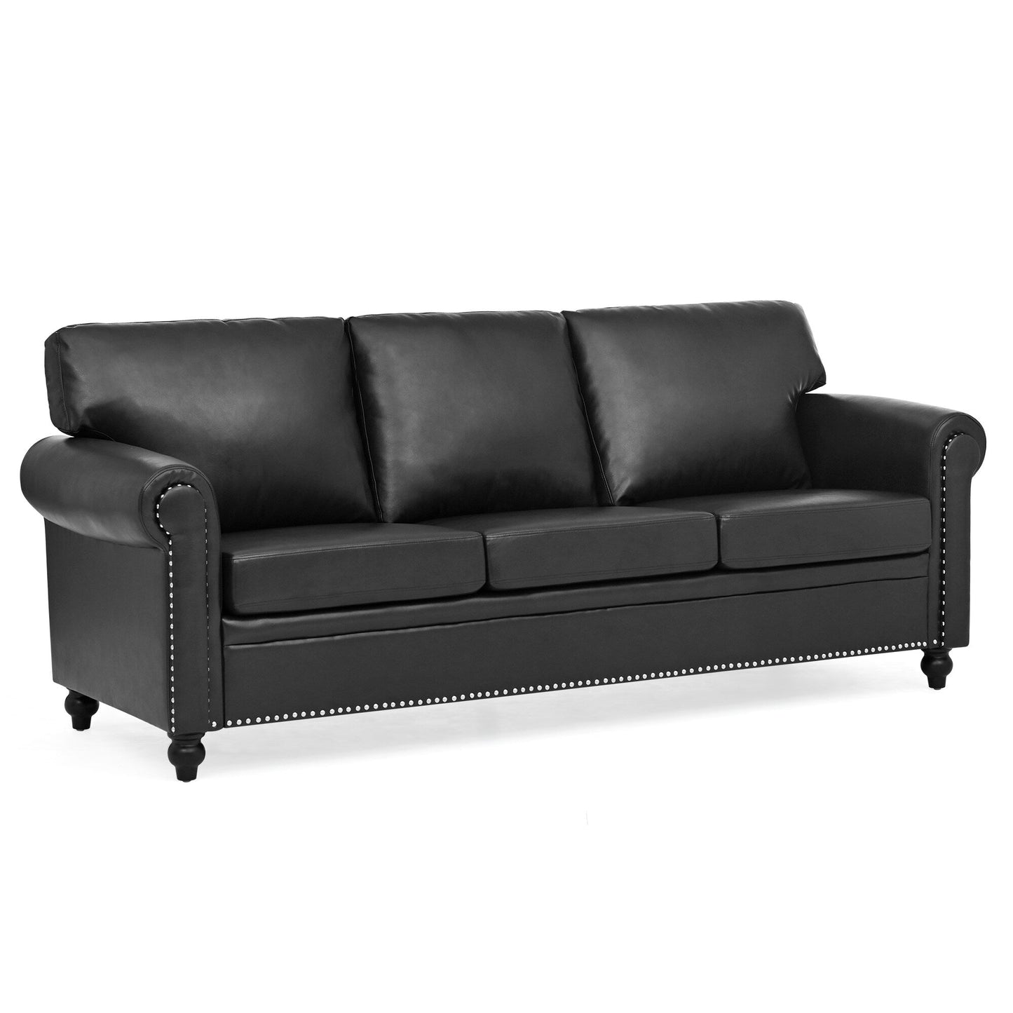 Canapé 3 places en tissu à accoudoirs enroulables, assise à ressorts ensachés, dossier en mousse PP et structure en bois massif (83,86 €)
