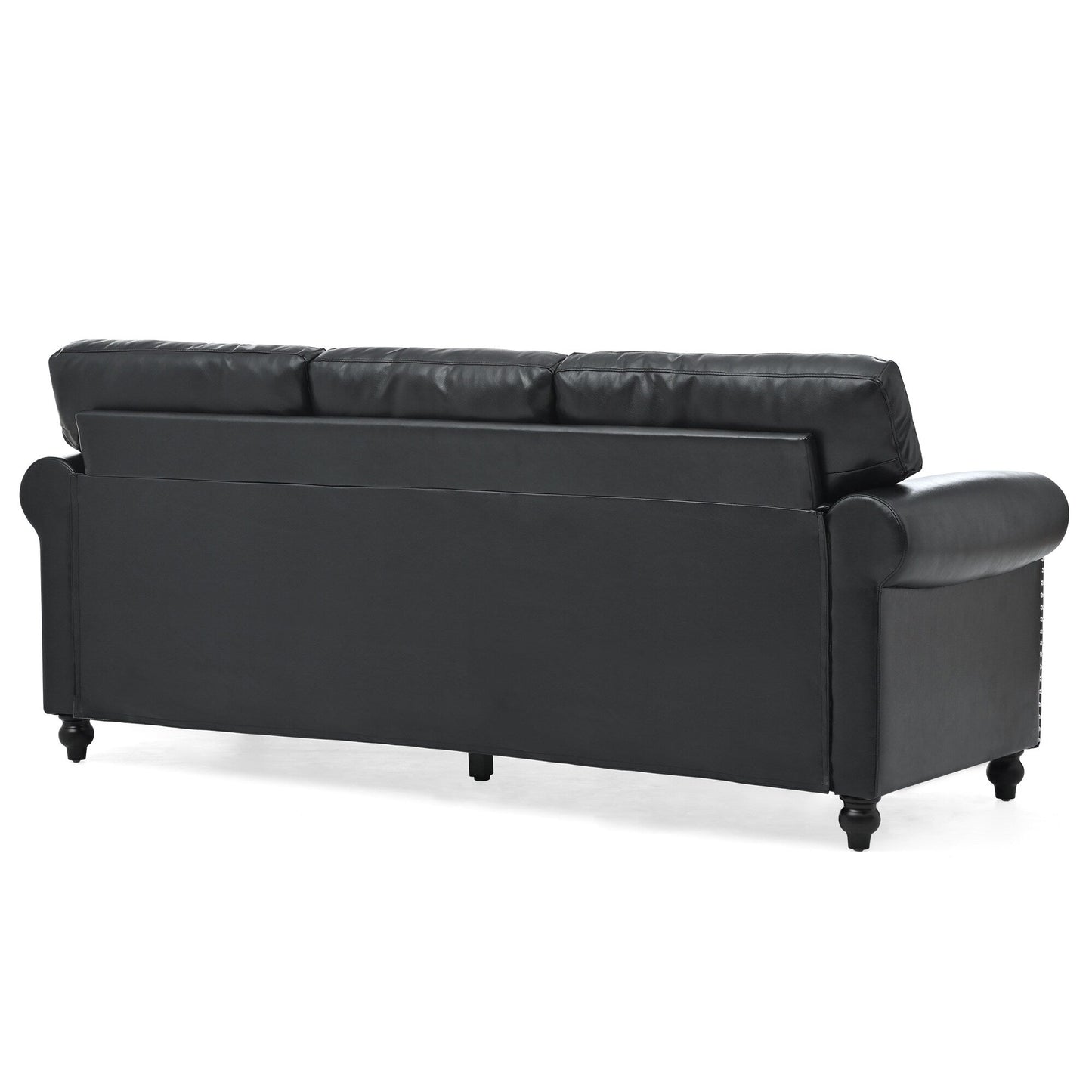 Canapé 3 places en tissu à accoudoirs enroulables, assise à ressorts ensachés, dossier en mousse PP et structure en bois massif (83,86 €)