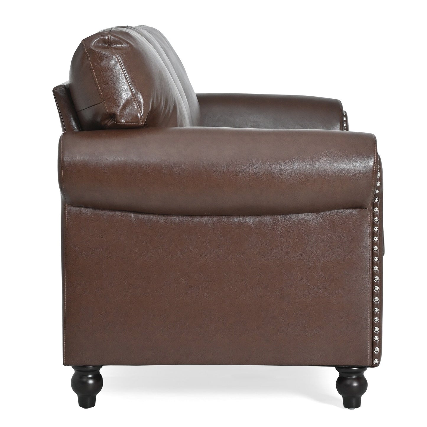 Canapé 3 places en tissu à accoudoirs enroulables, assise à ressorts ensachés, dossier en mousse PP et structure en bois massif (83,86 €)