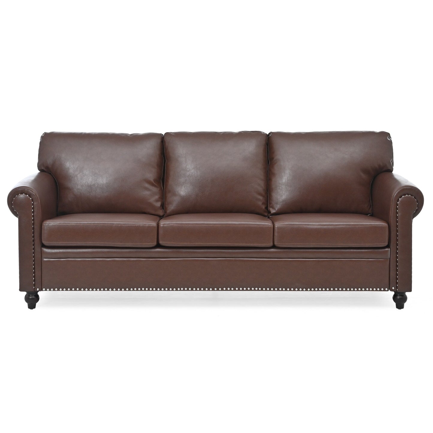 Canapé 3 places en tissu à accoudoirs enroulables, assise à ressorts ensachés, dossier en mousse PP et structure en bois massif (83,86 €)