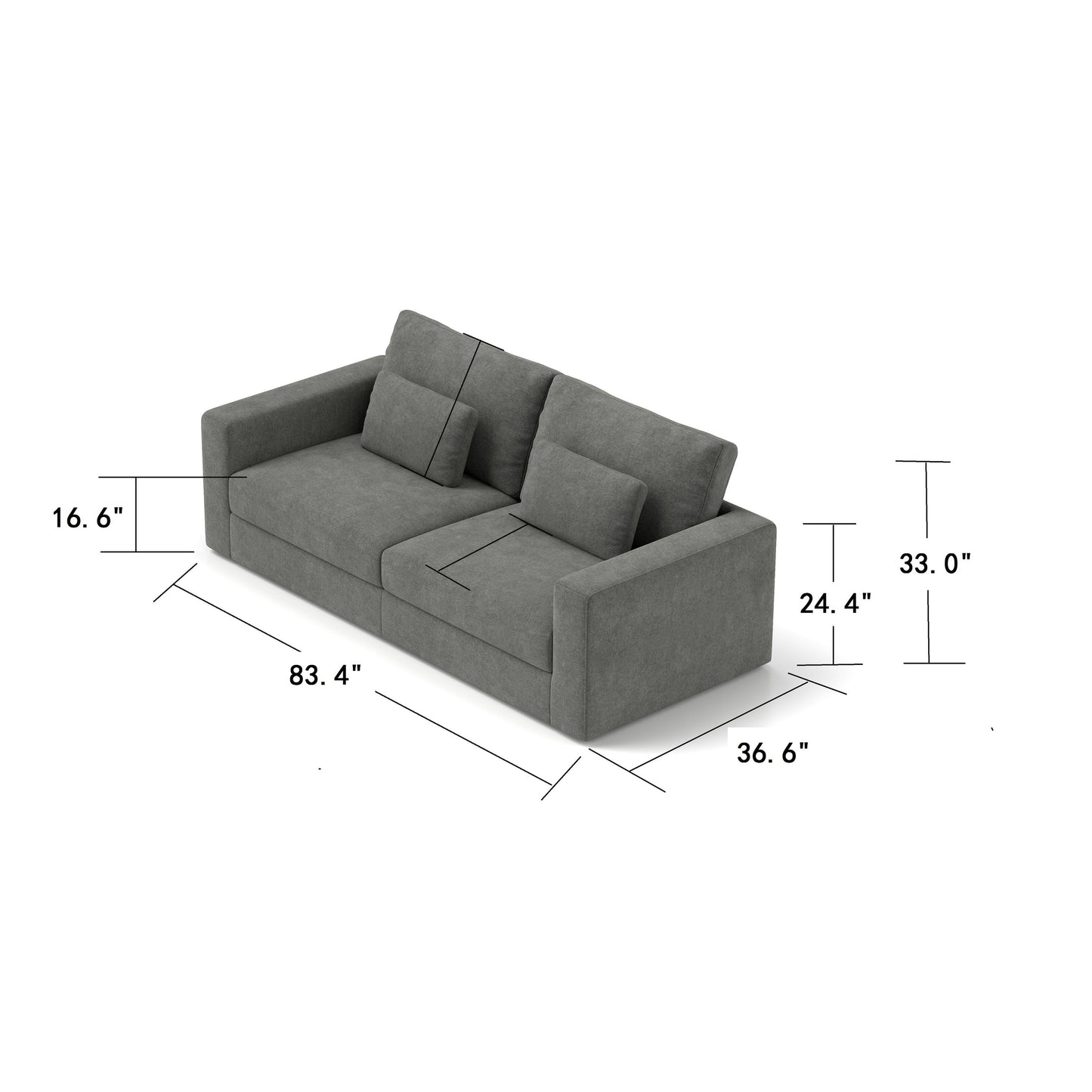 Canapé 3 places en tissu 83Fabric - Confort moelleux à double rembourrage pour salons modernes