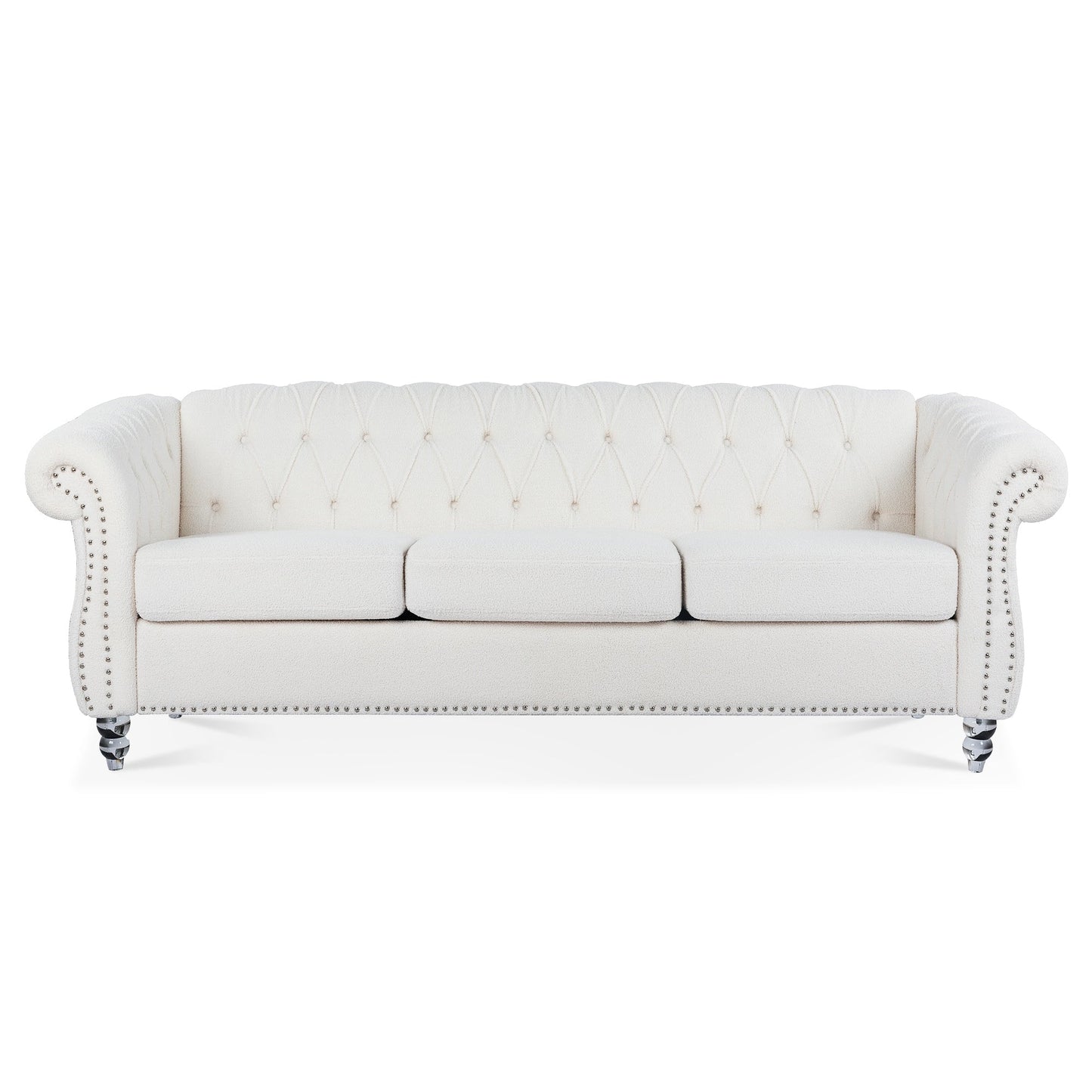 Canapé capitonné blanc nordique avec accoudoirs roulés - 32,09 x 84,65 x 28,35