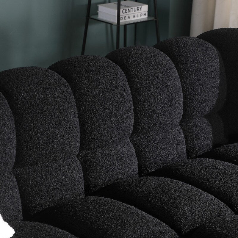 84.3 Luxueux grand canapé Boucle 3 places rembourré Marshmallow avec 2 coussins décoratifs carrés et accoudoirs carrés