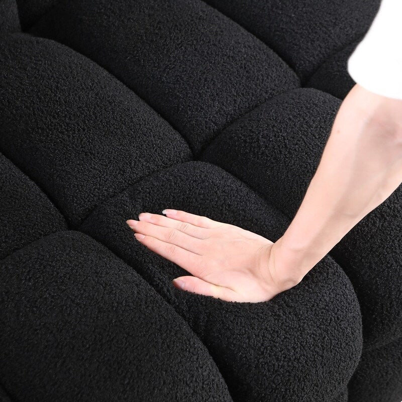 84.3 Luxueux grand canapé Boucle 3 places rembourré Marshmallow avec 2 coussins décoratifs carrés et accoudoirs carrés
