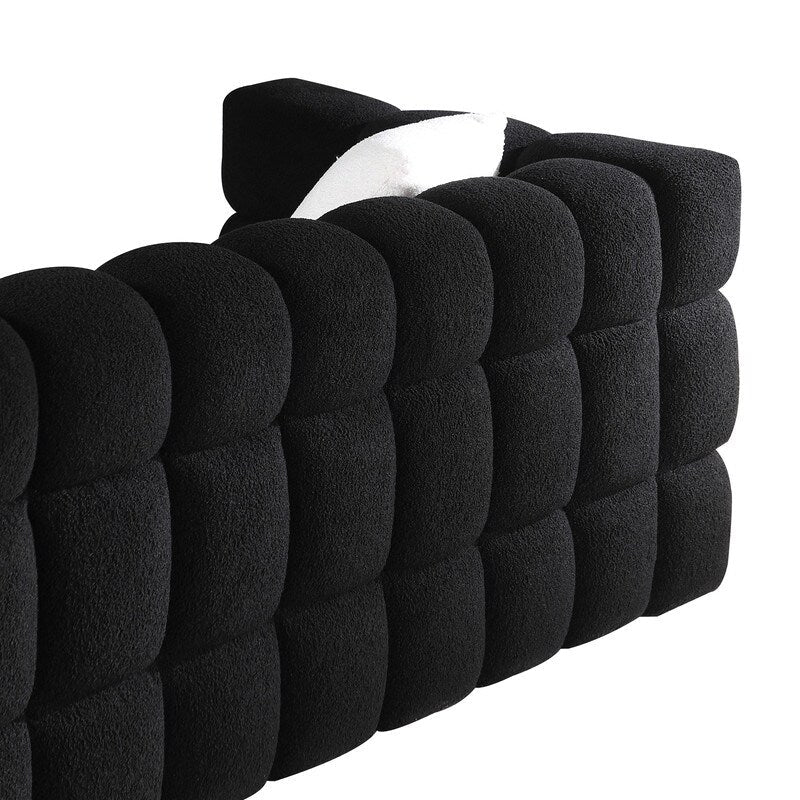 84.3 Luxueux grand canapé Boucle 3 places rembourré Marshmallow avec 2 coussins décoratifs carrés et accoudoirs carrés