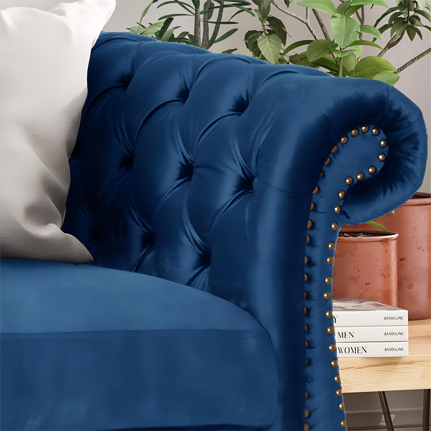 Canapé 3 places en velours de 84,5 pouces avec tissu doux, assise généreuse et structure légère