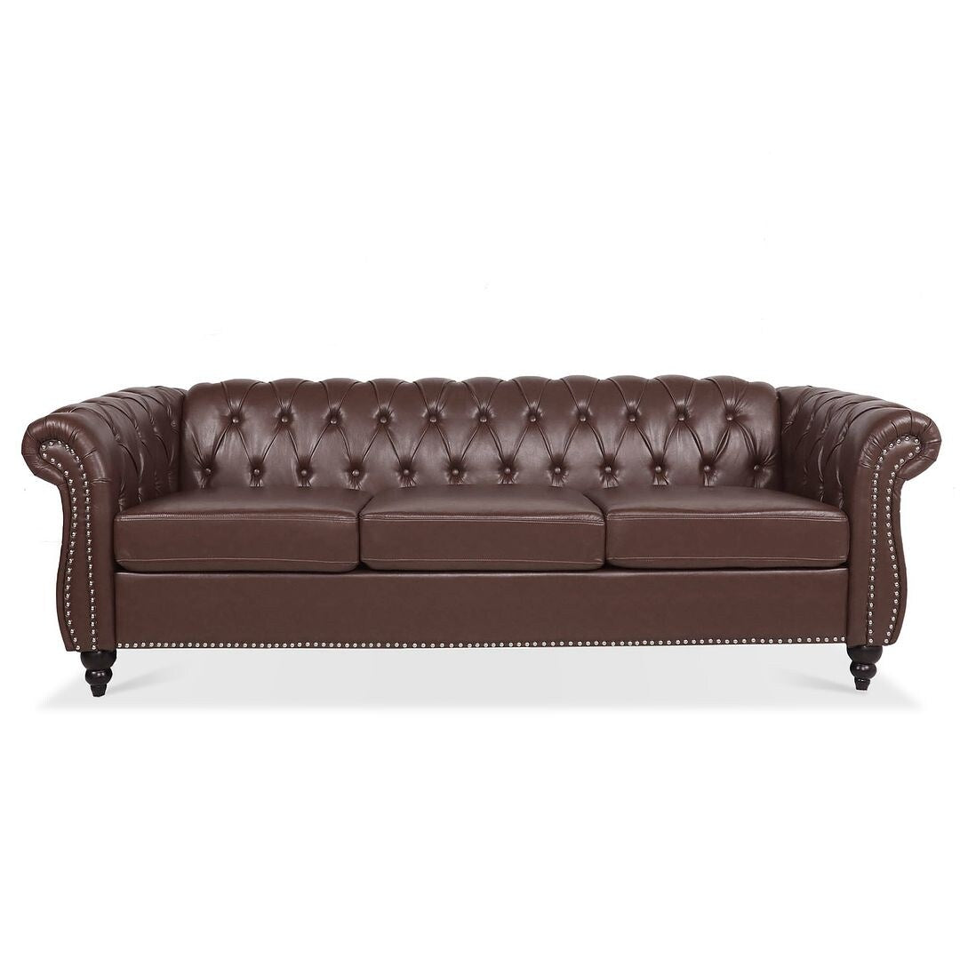 Canapé Chesterfield capitonné en similicuir avec accoudoirs roulés (84,65 po)