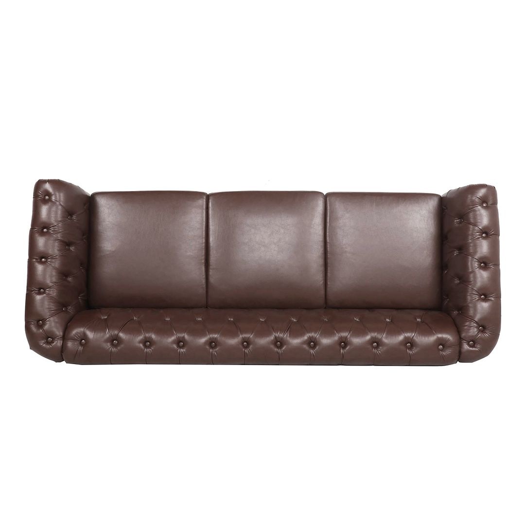 Canapé Chesterfield capitonné en similicuir avec accoudoirs roulés (84,65 po)