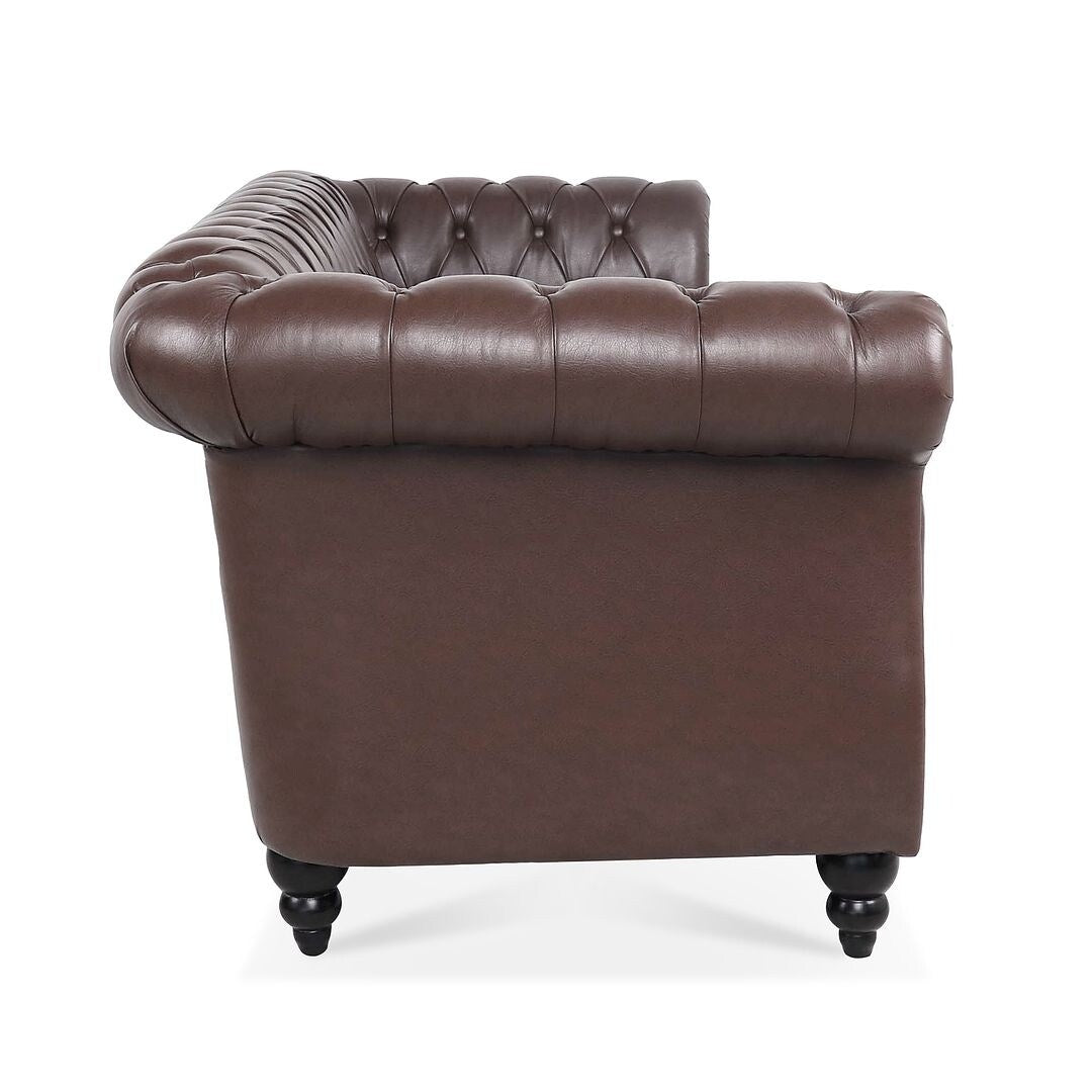 Canapé Chesterfield capitonné en similicuir avec accoudoirs roulés (84,65 po)