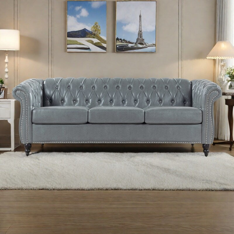 Canapé Chesterfield en cuir synthétique (3 places) avec accoudoirs roulés (84,65 $)