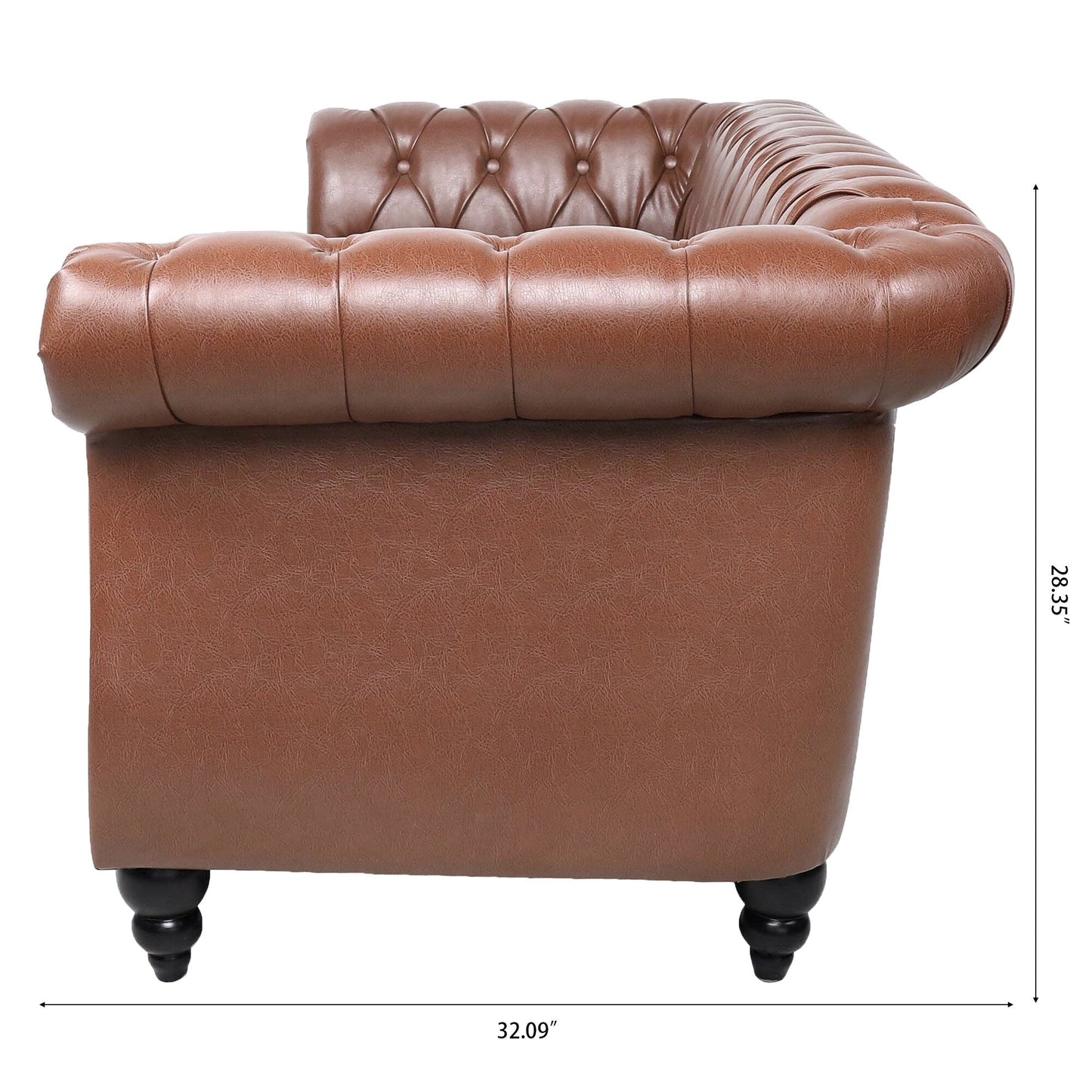 Canapé Chesterfield en cuir synthétique (3 places) avec accoudoirs roulés (84,65 $)