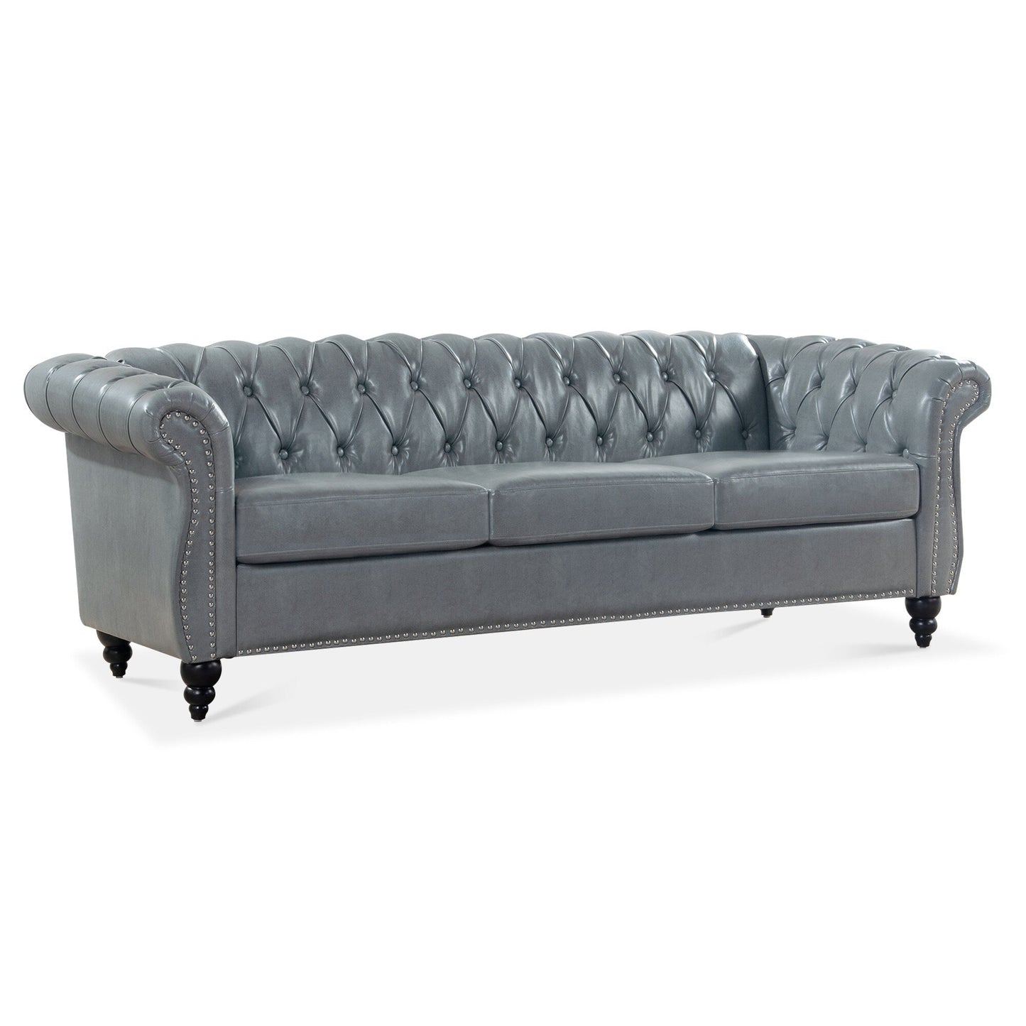 Canapé Chesterfield en cuir synthétique (3 places) avec accoudoirs roulés (84,65 $)