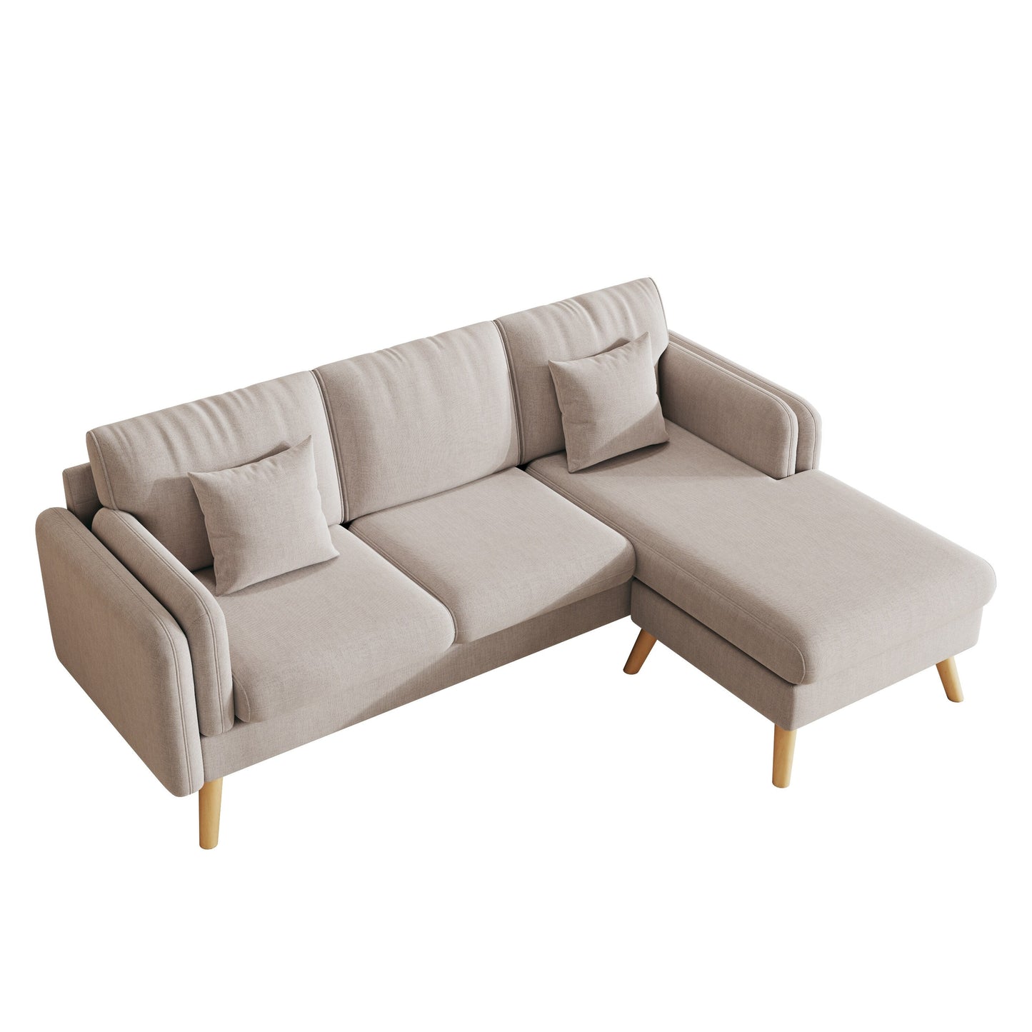 Canapé 3 places en L en lin de 84,6 pouces avec méridienne réversible, coussins à ressorts indépendants, structure en bois massif et accoudoirs doubles