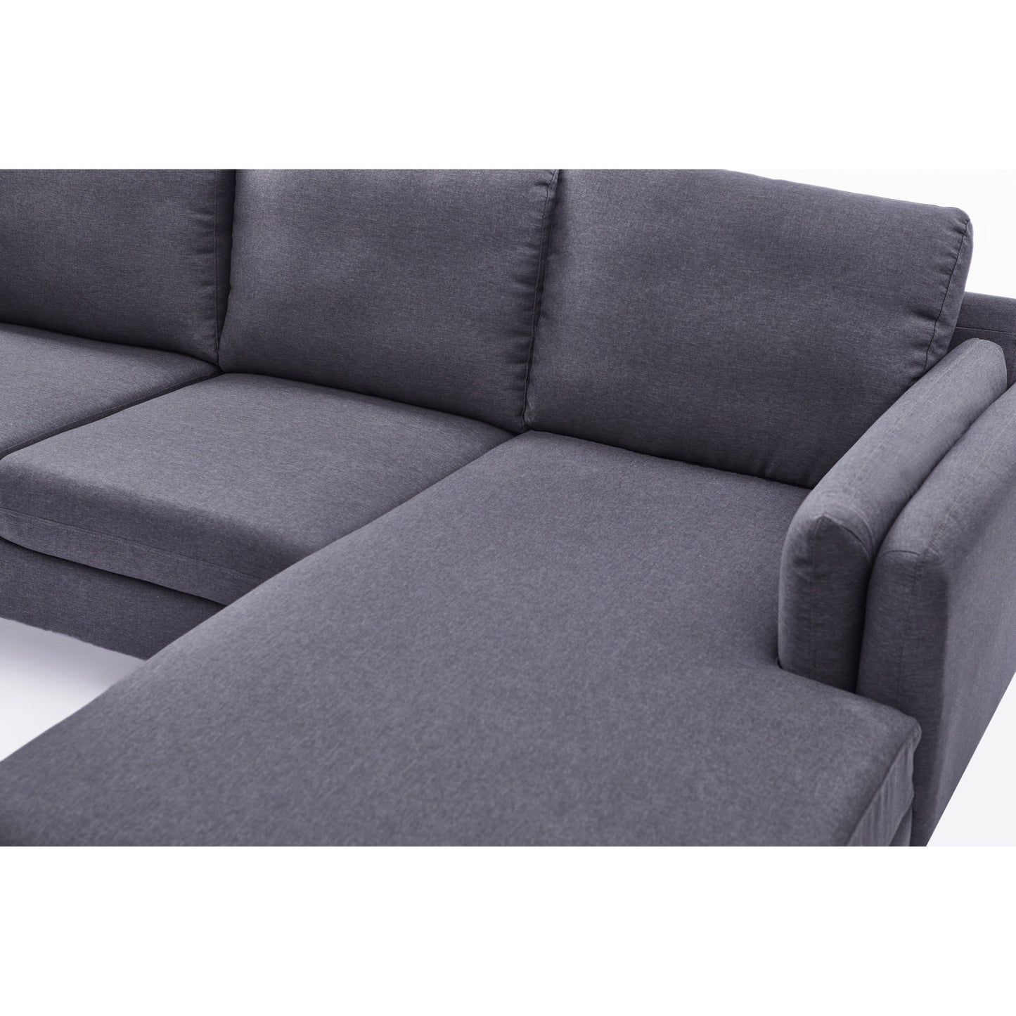 Canapé 3 places en L en lin de 84,6 pouces avec méridienne réversible, coussins à ressorts indépendants, structure en bois massif et accoudoirs doubles